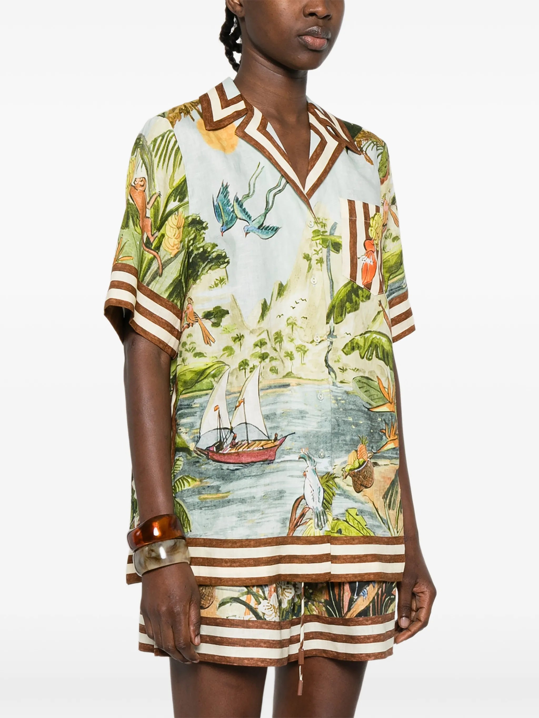 Toucan Tango striped-trim printed shirt