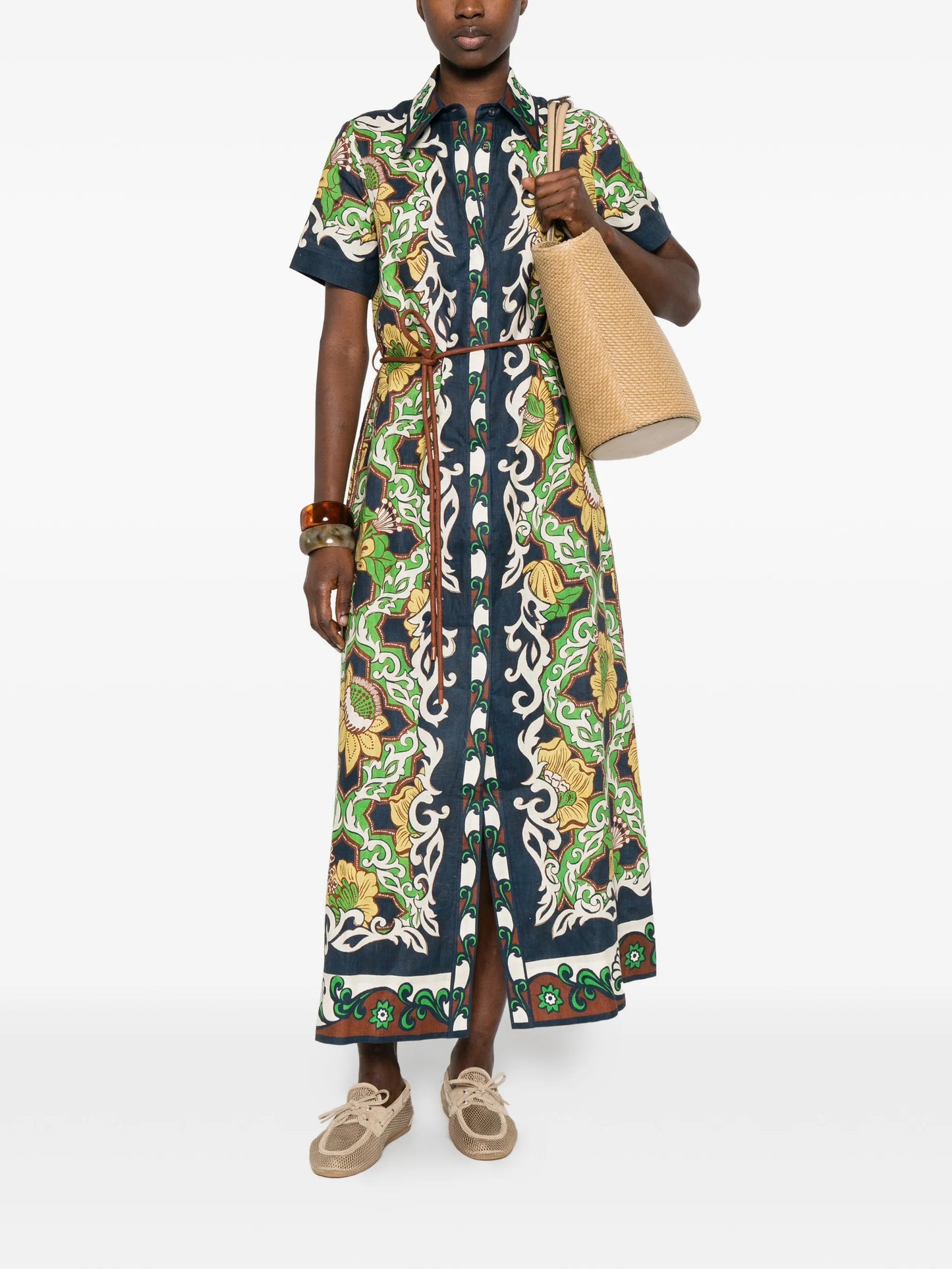 Liana floral-print shirt midi dress