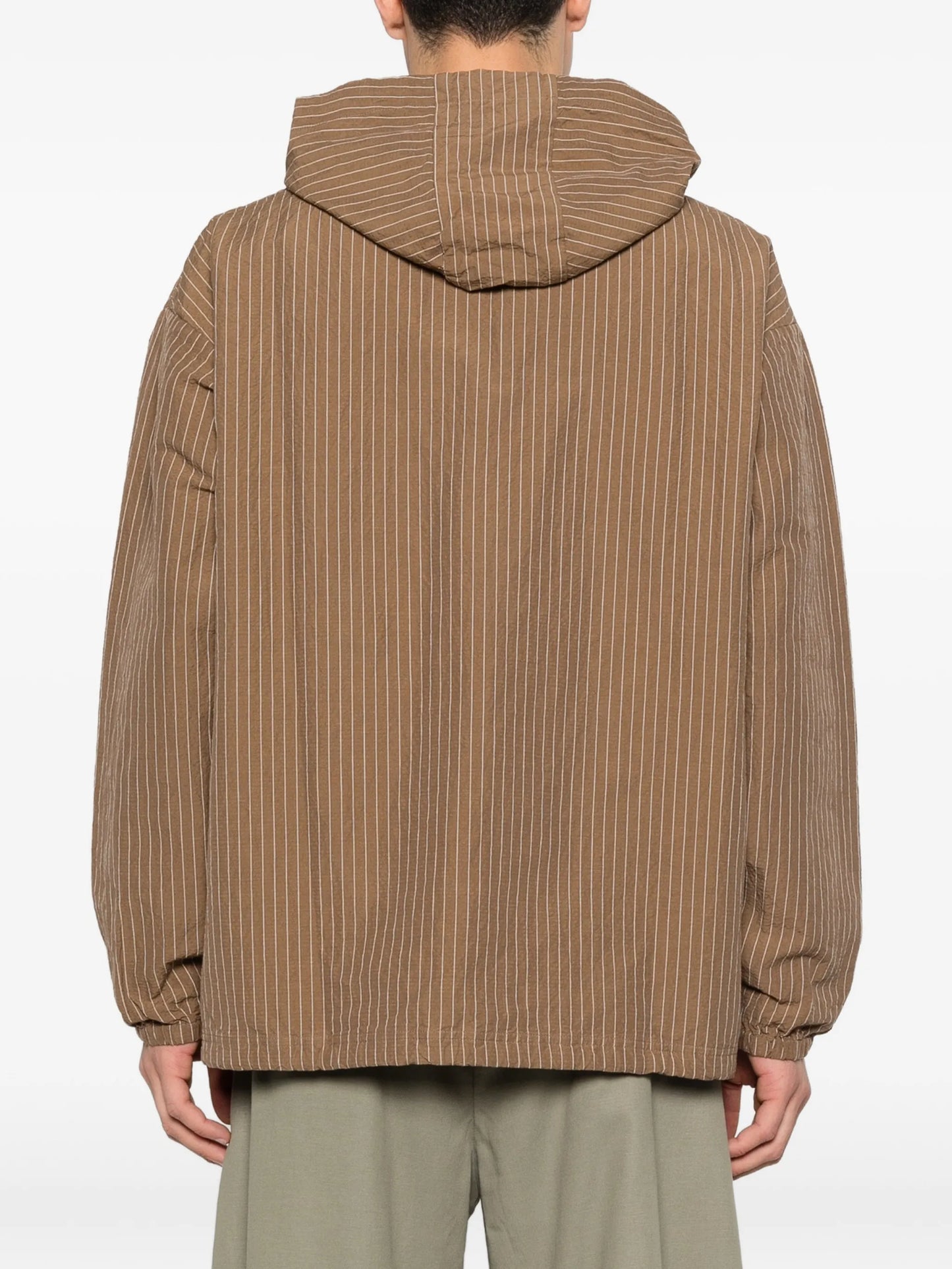 stripe-pattern hooded shirt jacket