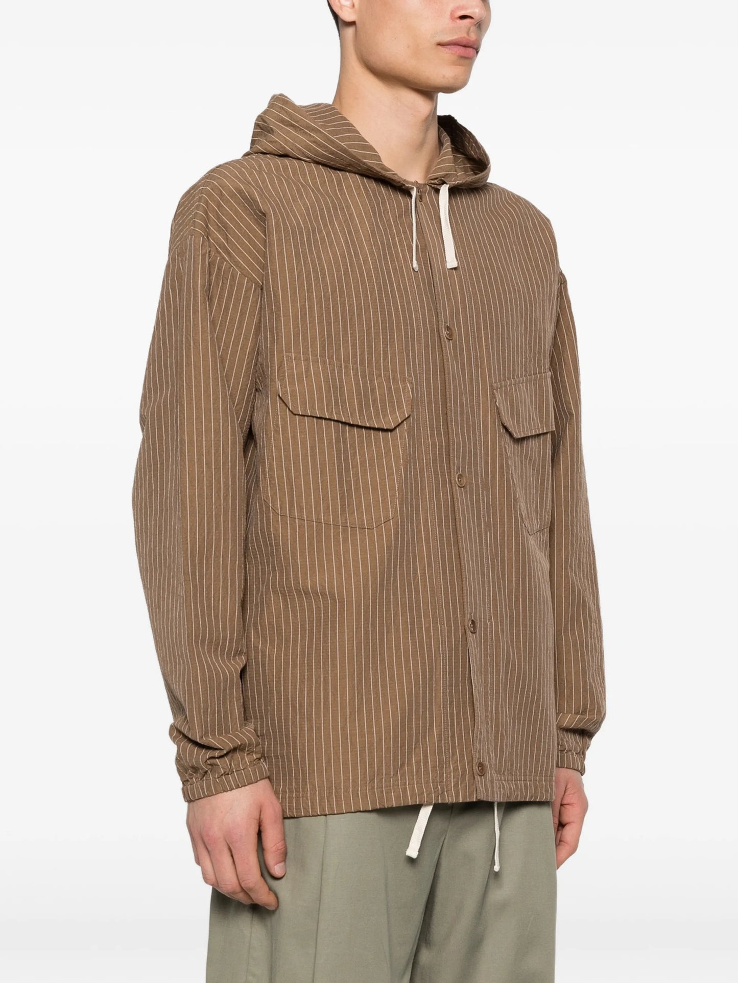 stripe-pattern hooded shirt jacket