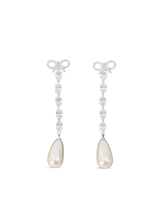 bow-detail faux-pearl drop earrings