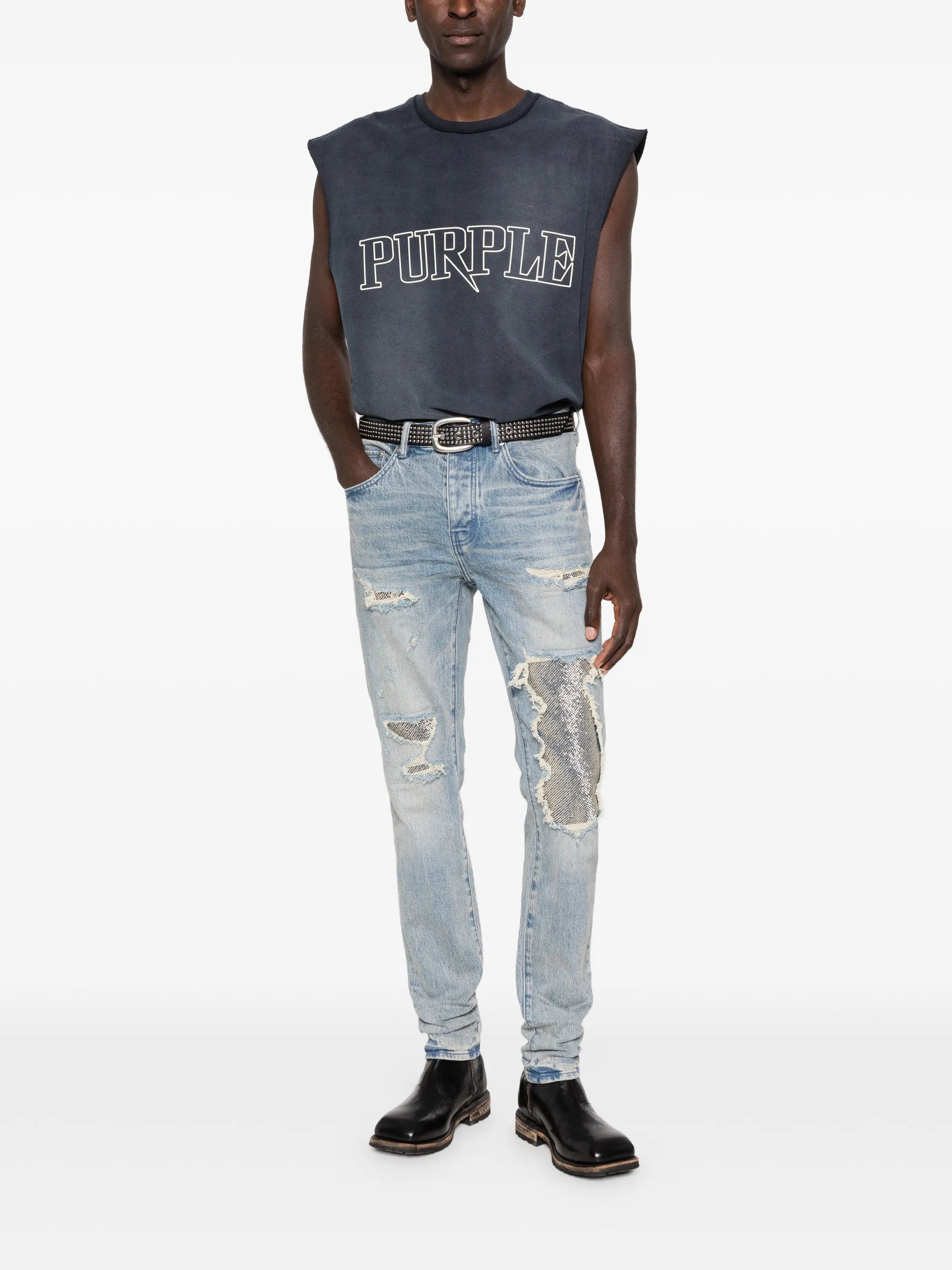 sequin-embellished denim jeans