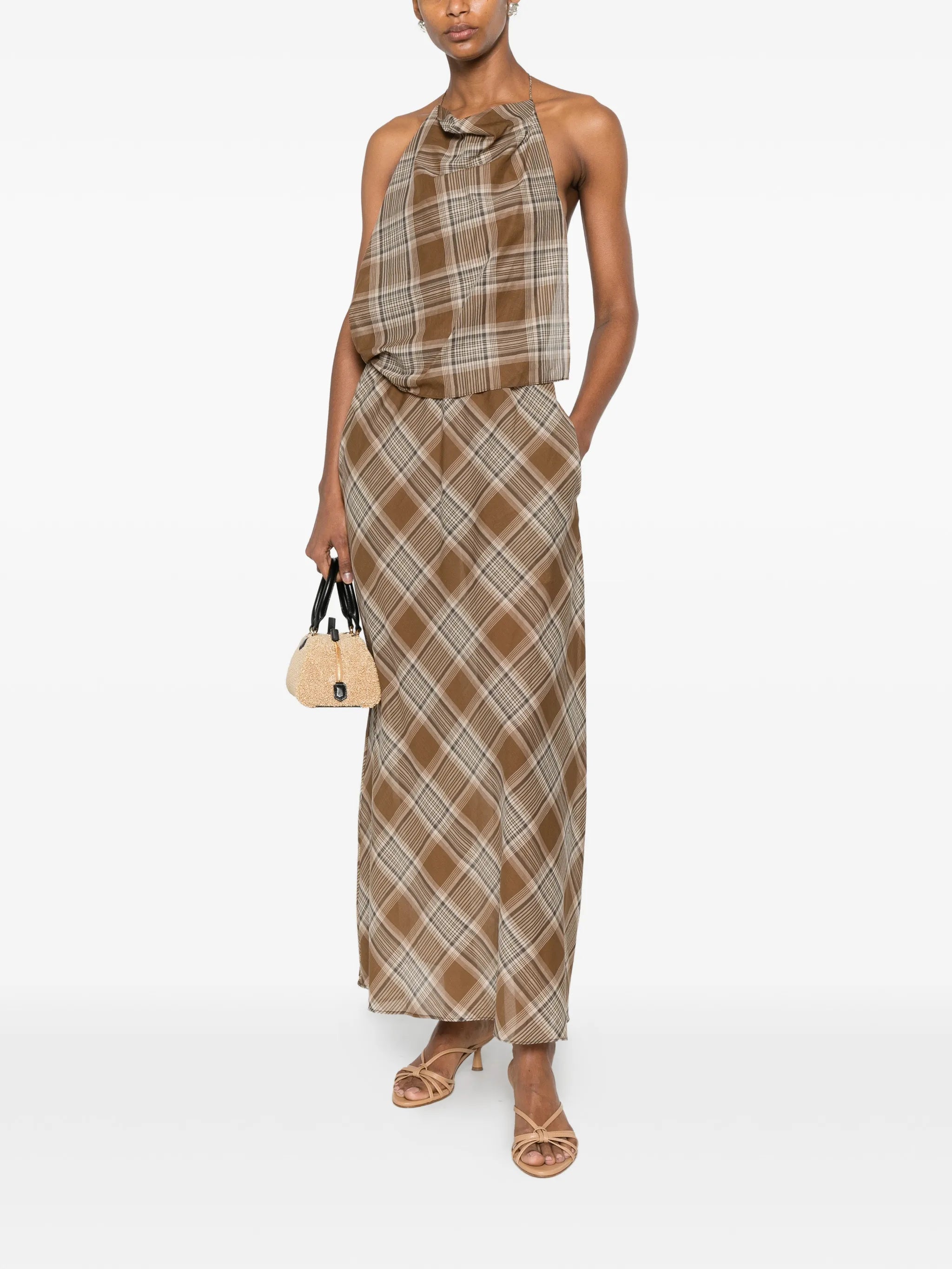 layered halterneck midi dress