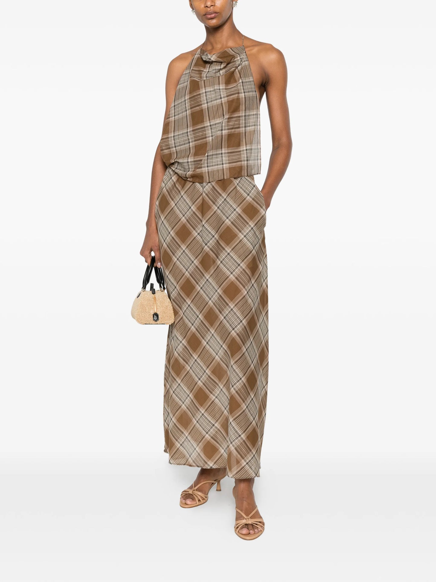 layered halterneck midi dress