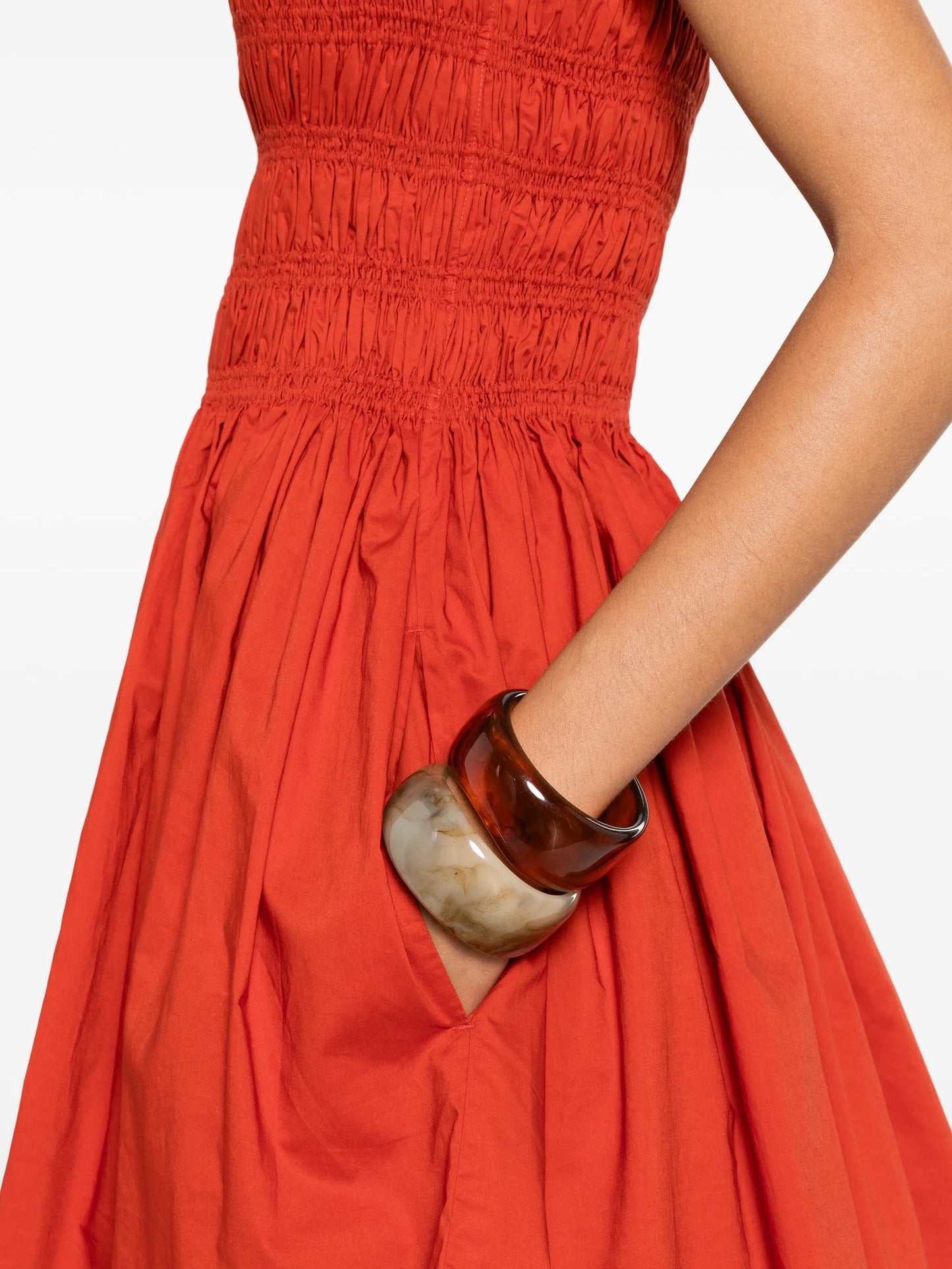 shirred-bodice spaghetti-straps cotton mini dress