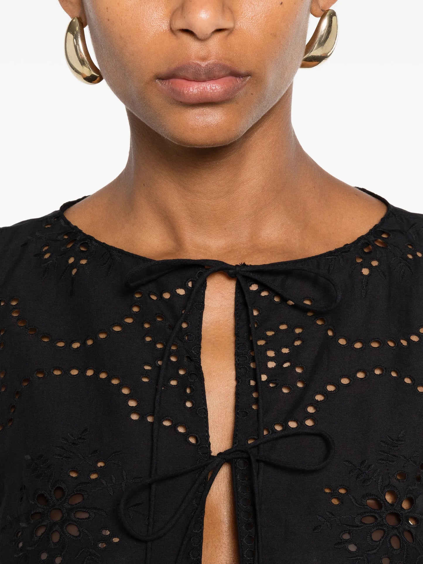 broderie tie-fastening blouse
