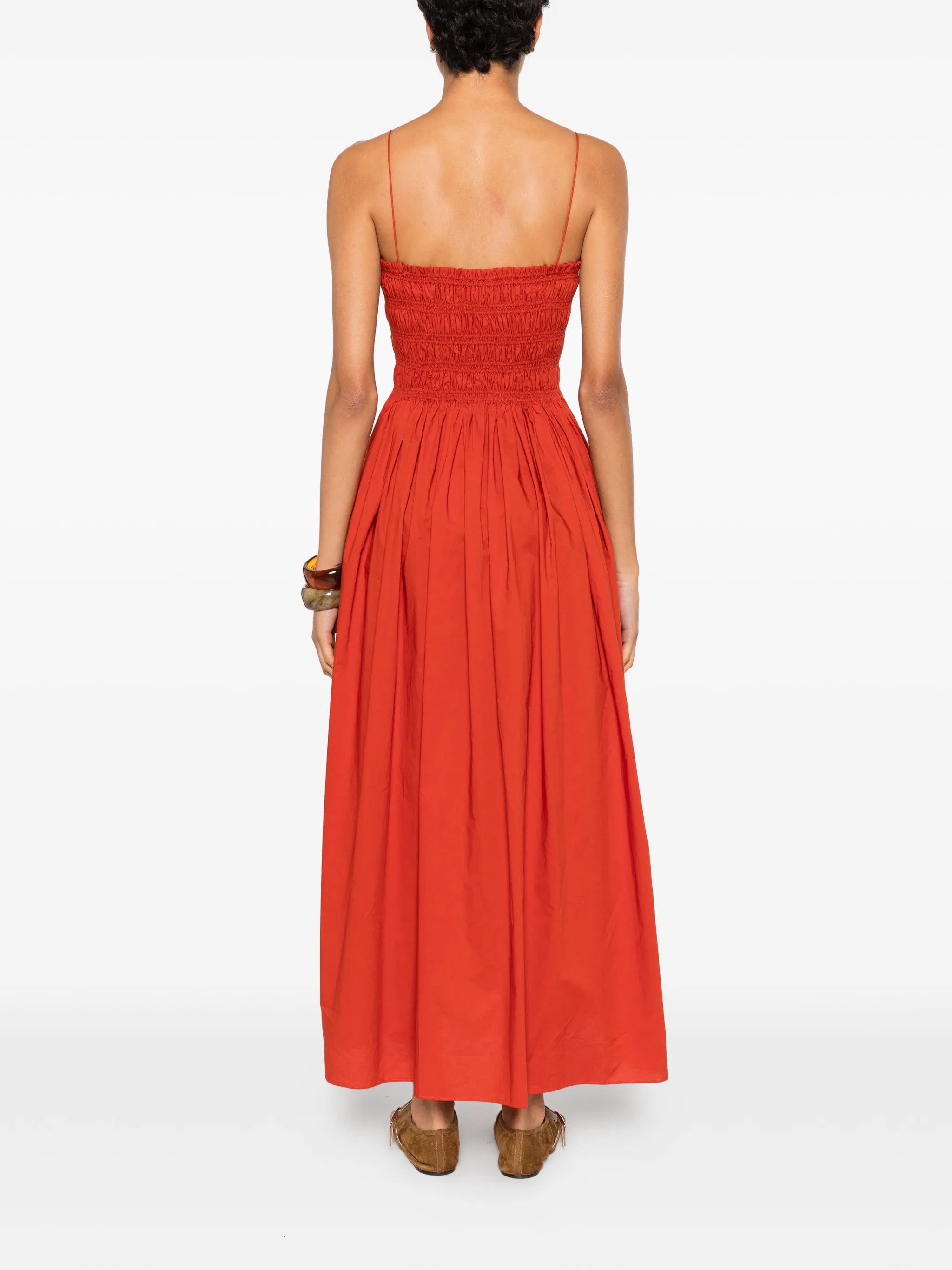 shirred spaghetti-straps cotton maxi dress