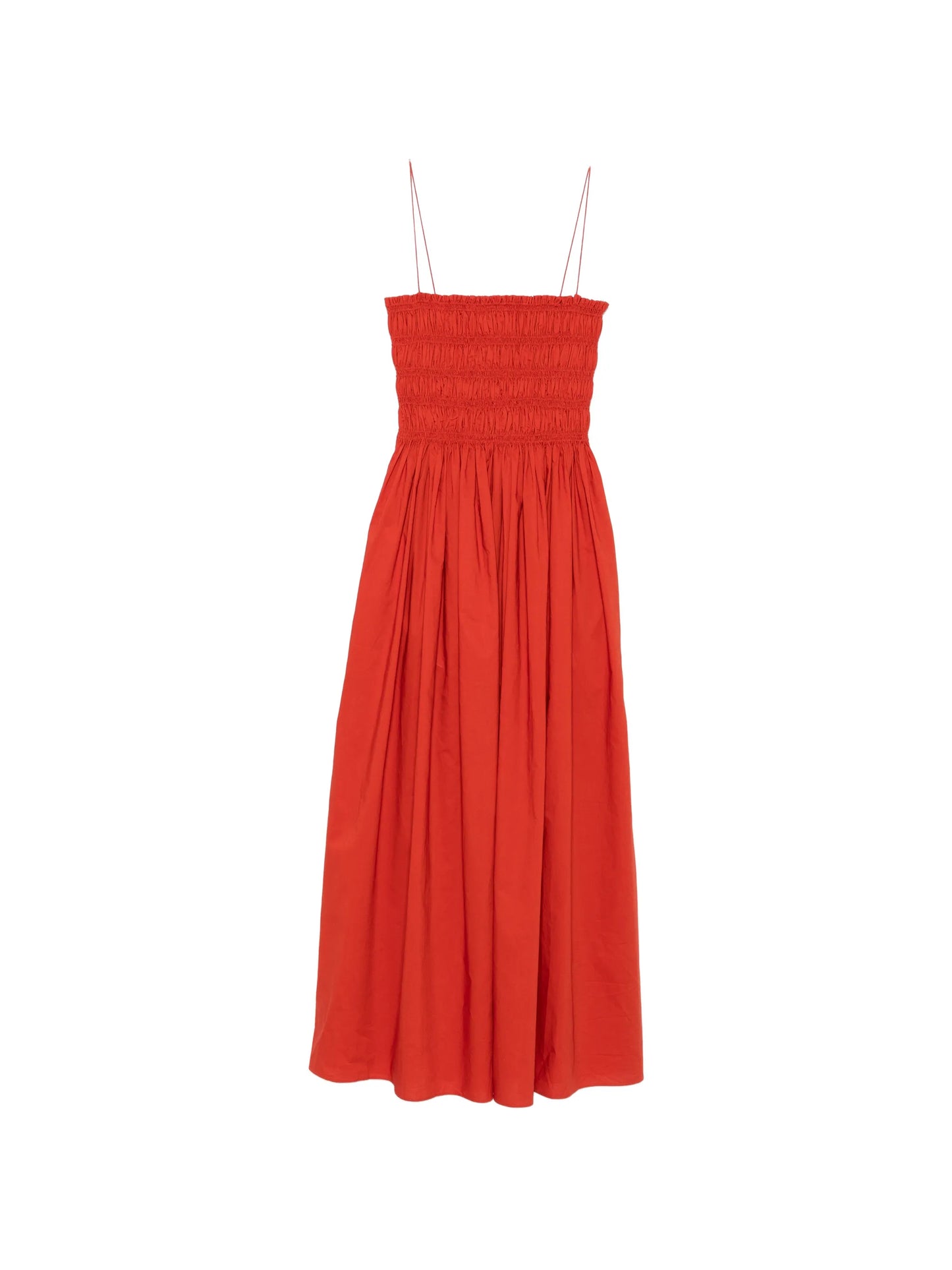 shirred spaghetti-straps cotton maxi dress