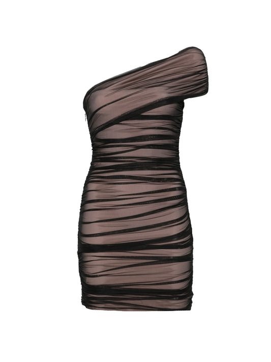 Oralie ruched one-shoulder mini dress