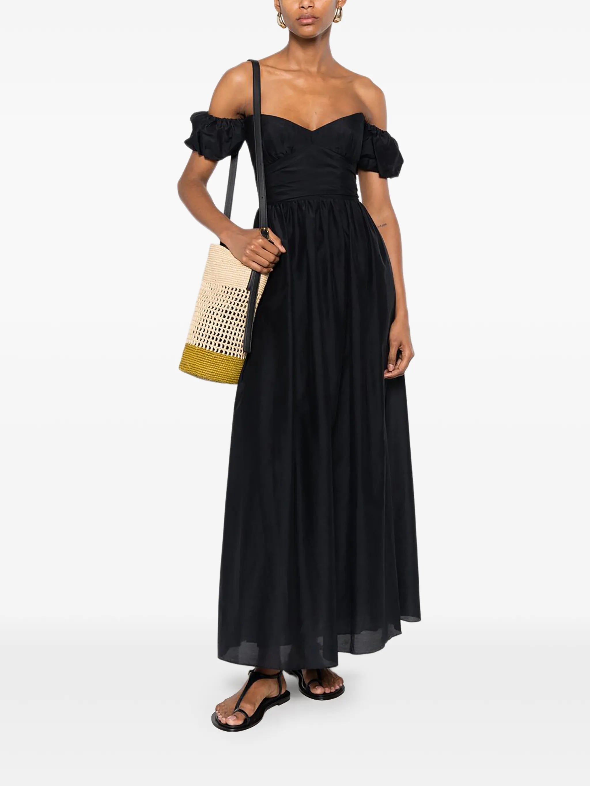 off-shoulder puffed-sleeve maxi dress