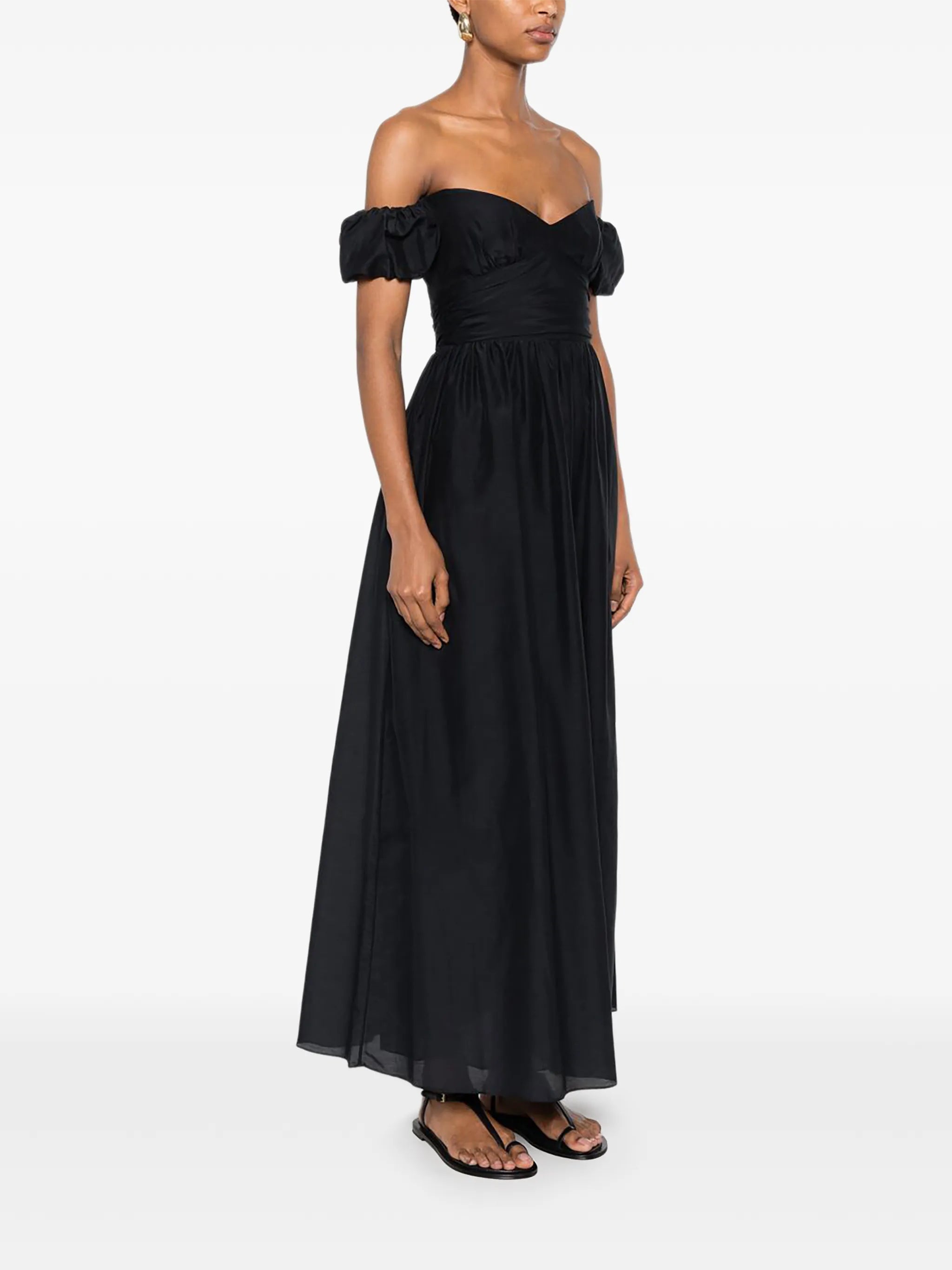 off-shoulder puffed-sleeve maxi dress