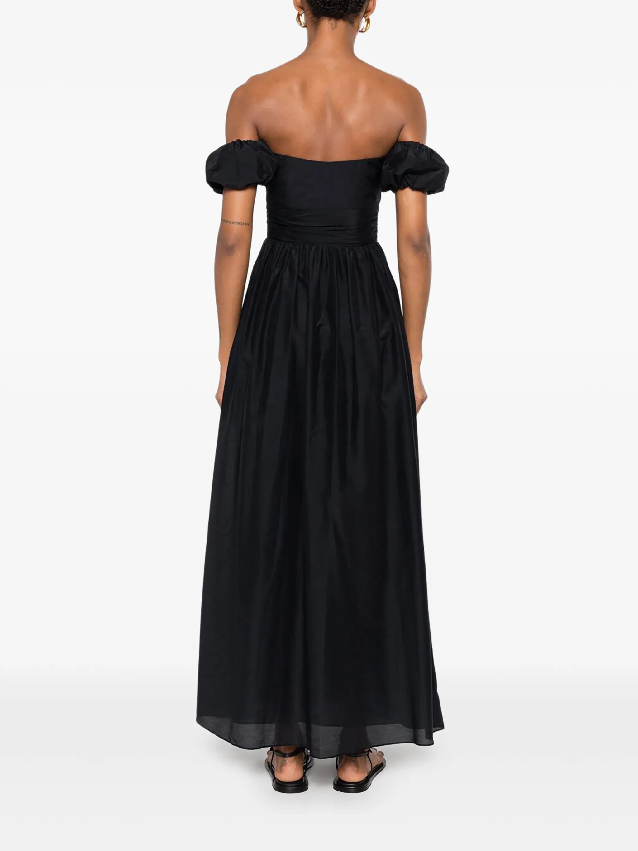 off-shoulder puffed-sleeve maxi dress
