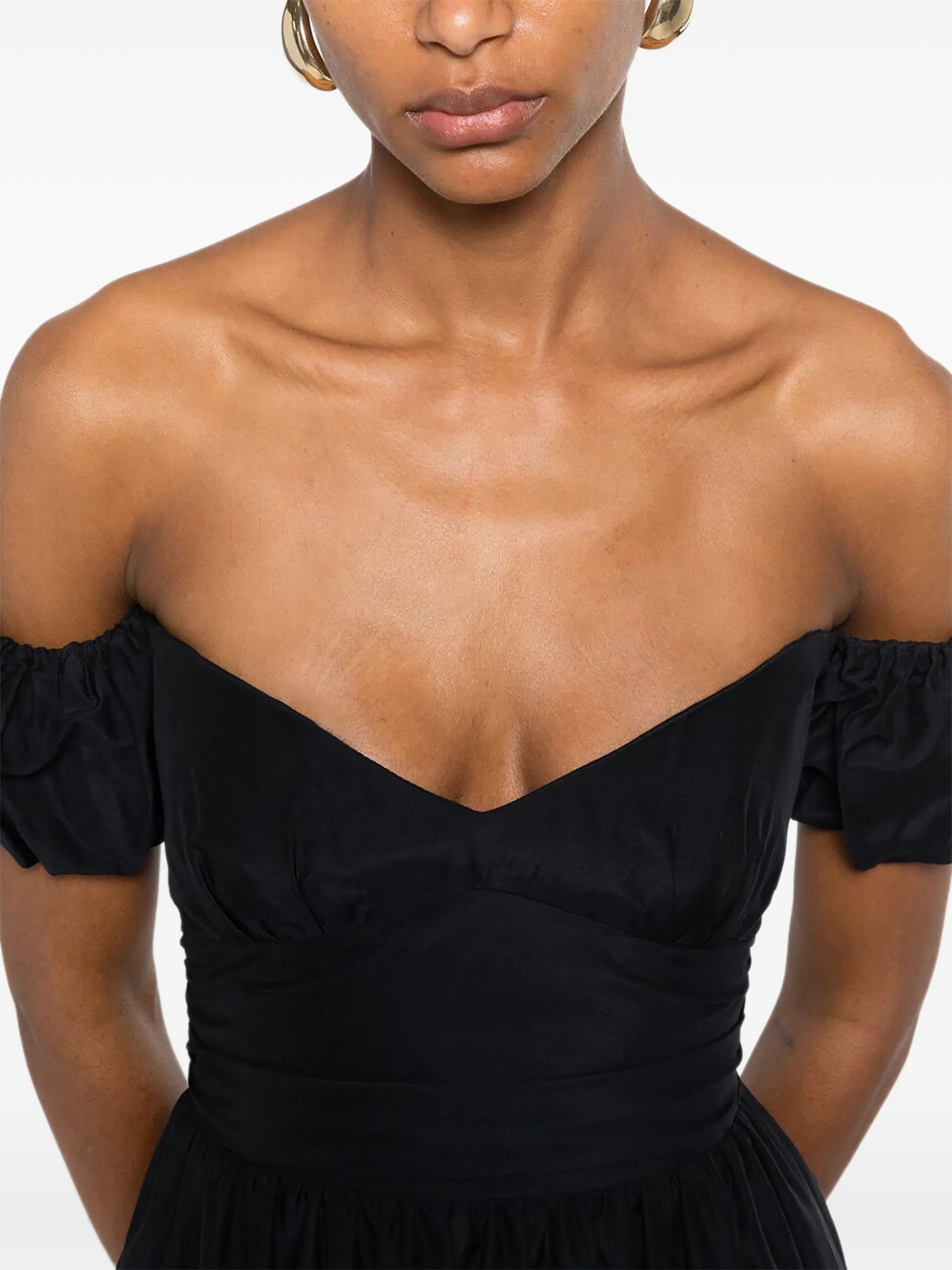 off-shoulder puffed-sleeve maxi dress