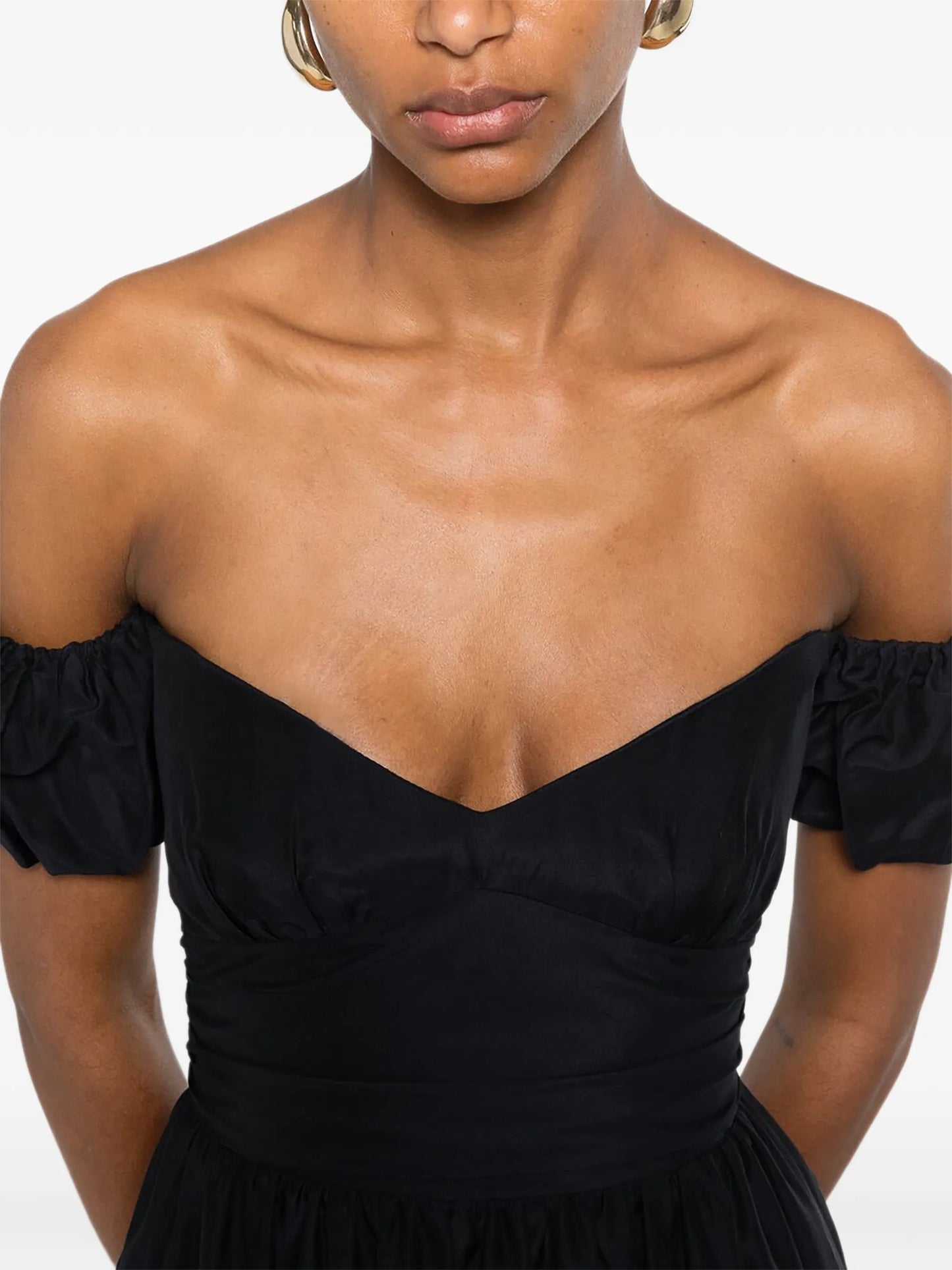 off-shoulder puffed-sleeve maxi dress