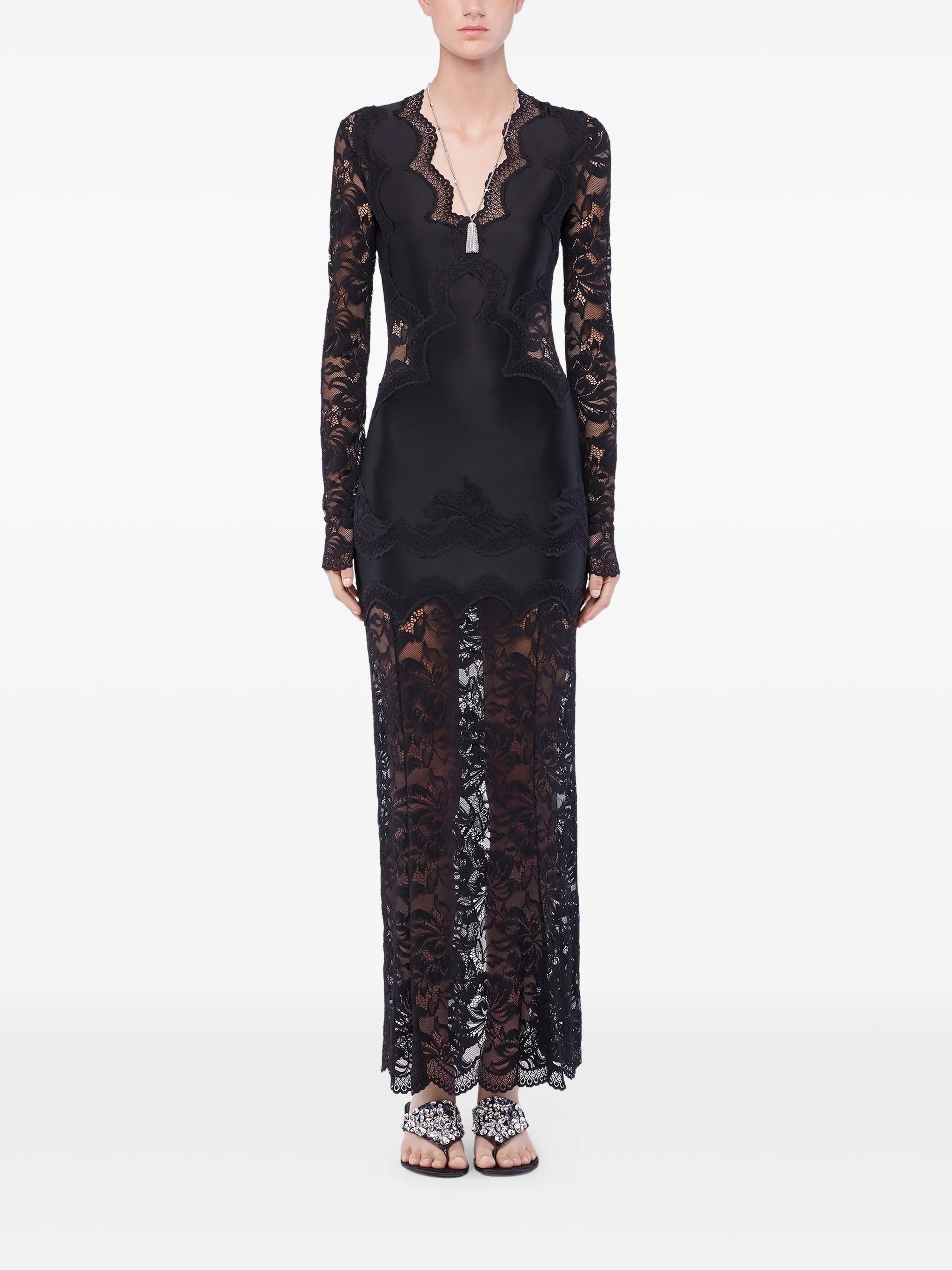 long-sleeve lace maxi dress