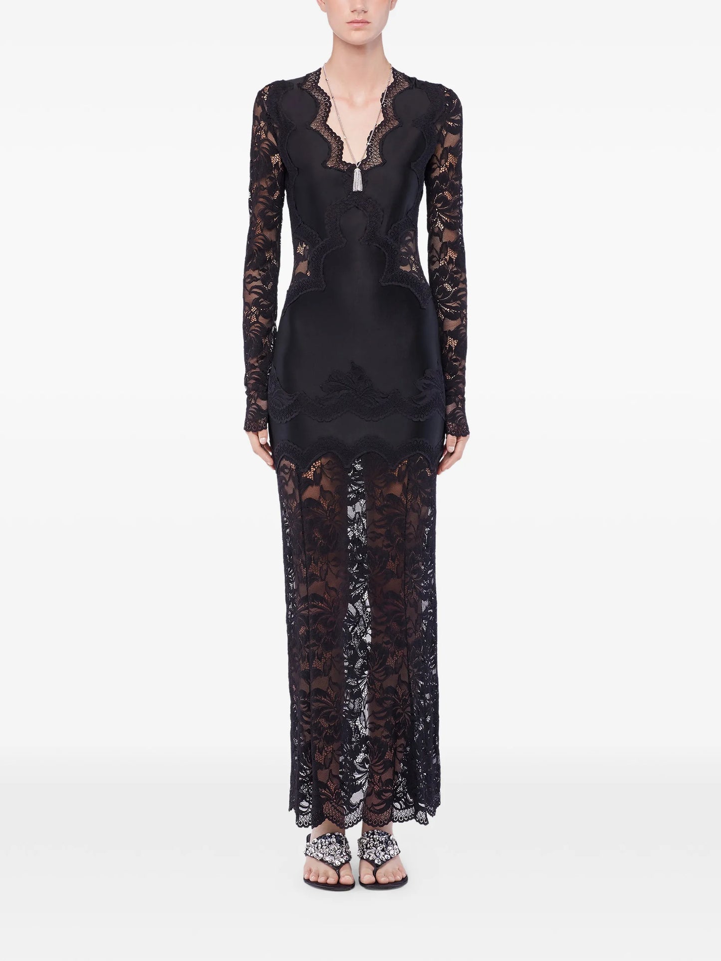 long-sleeve lace maxi dress