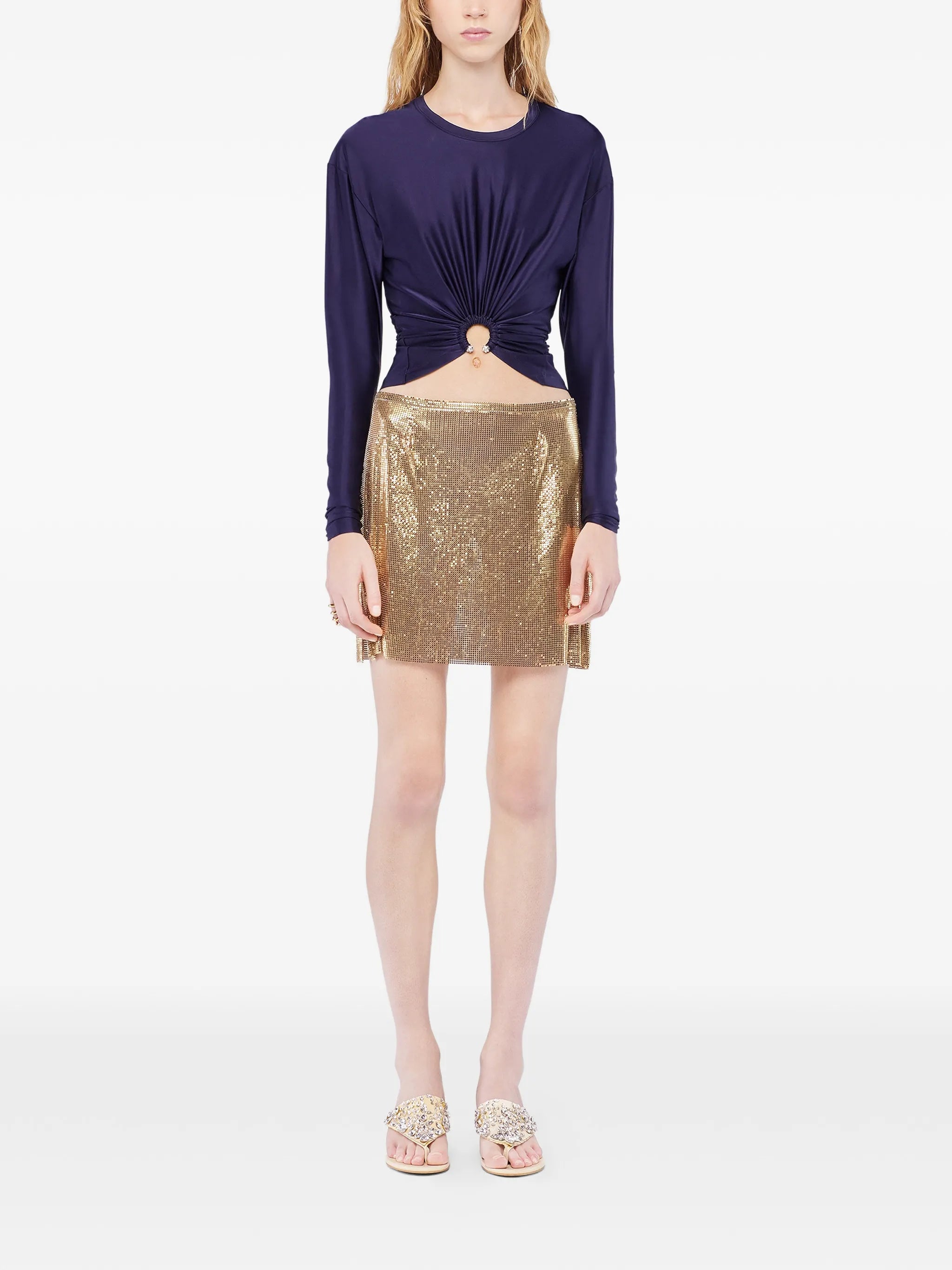 long-sleeve piercing-detail top