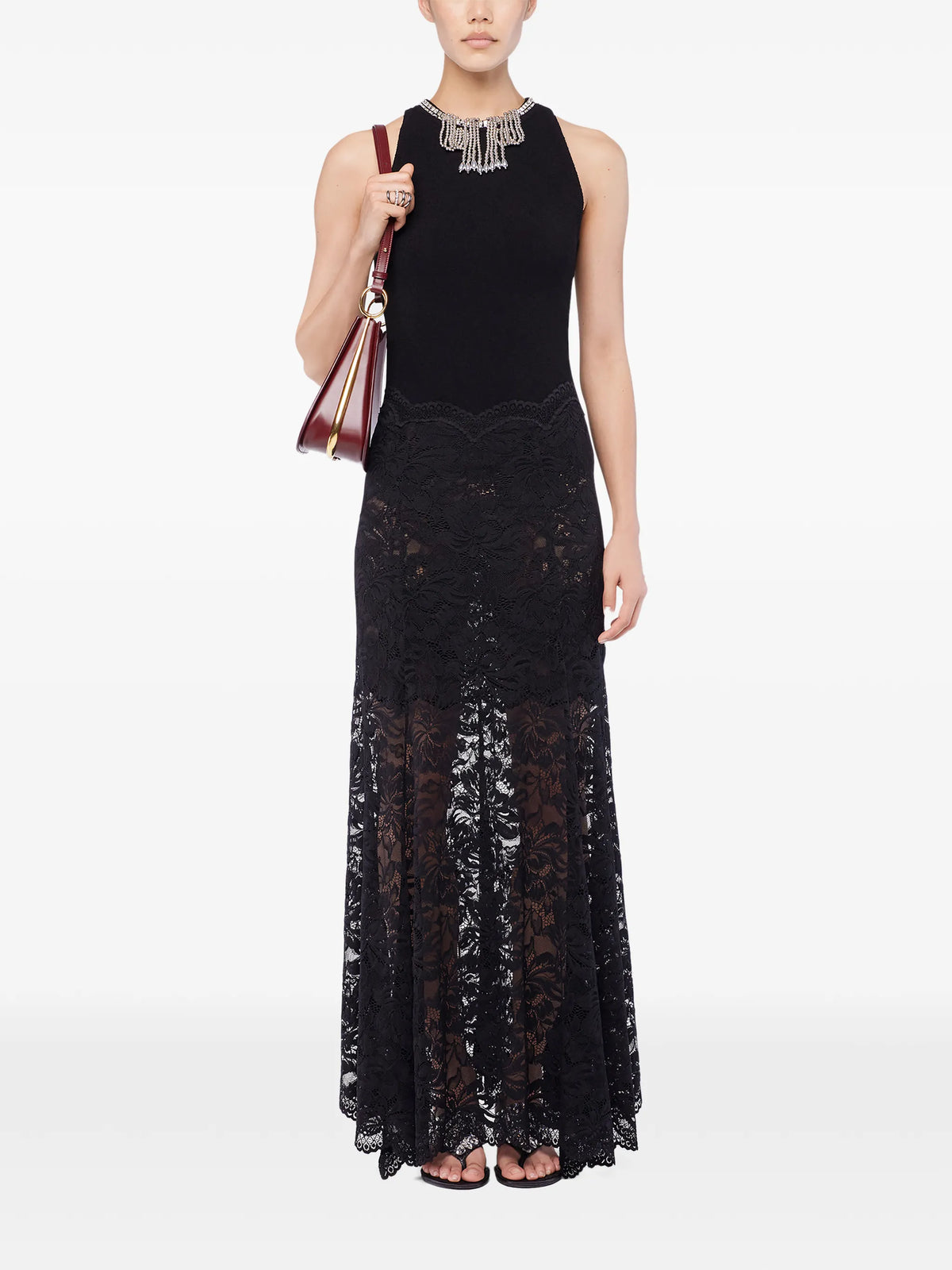 long flared lace skirt