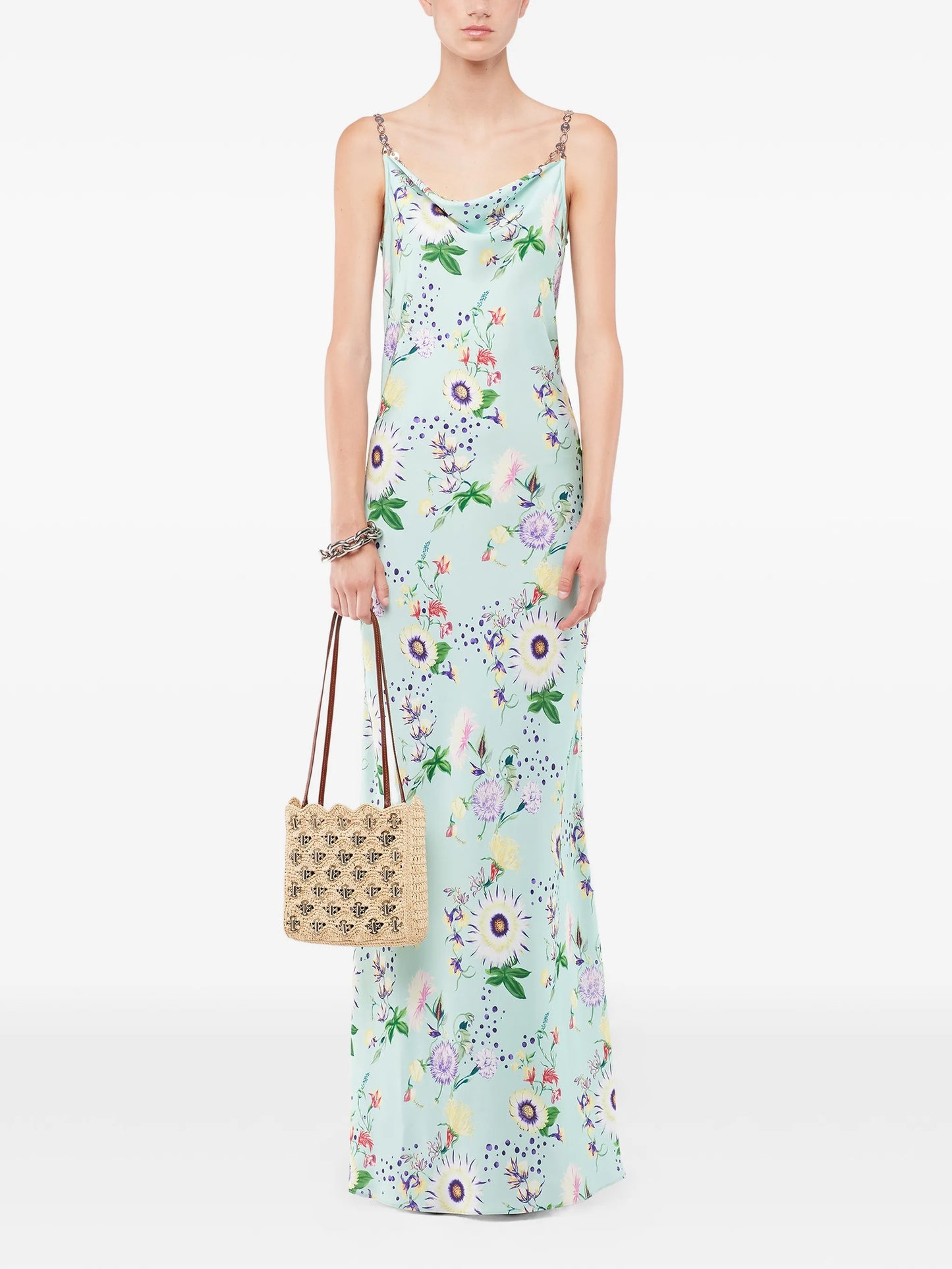 floral-print chain-detail maxi dress