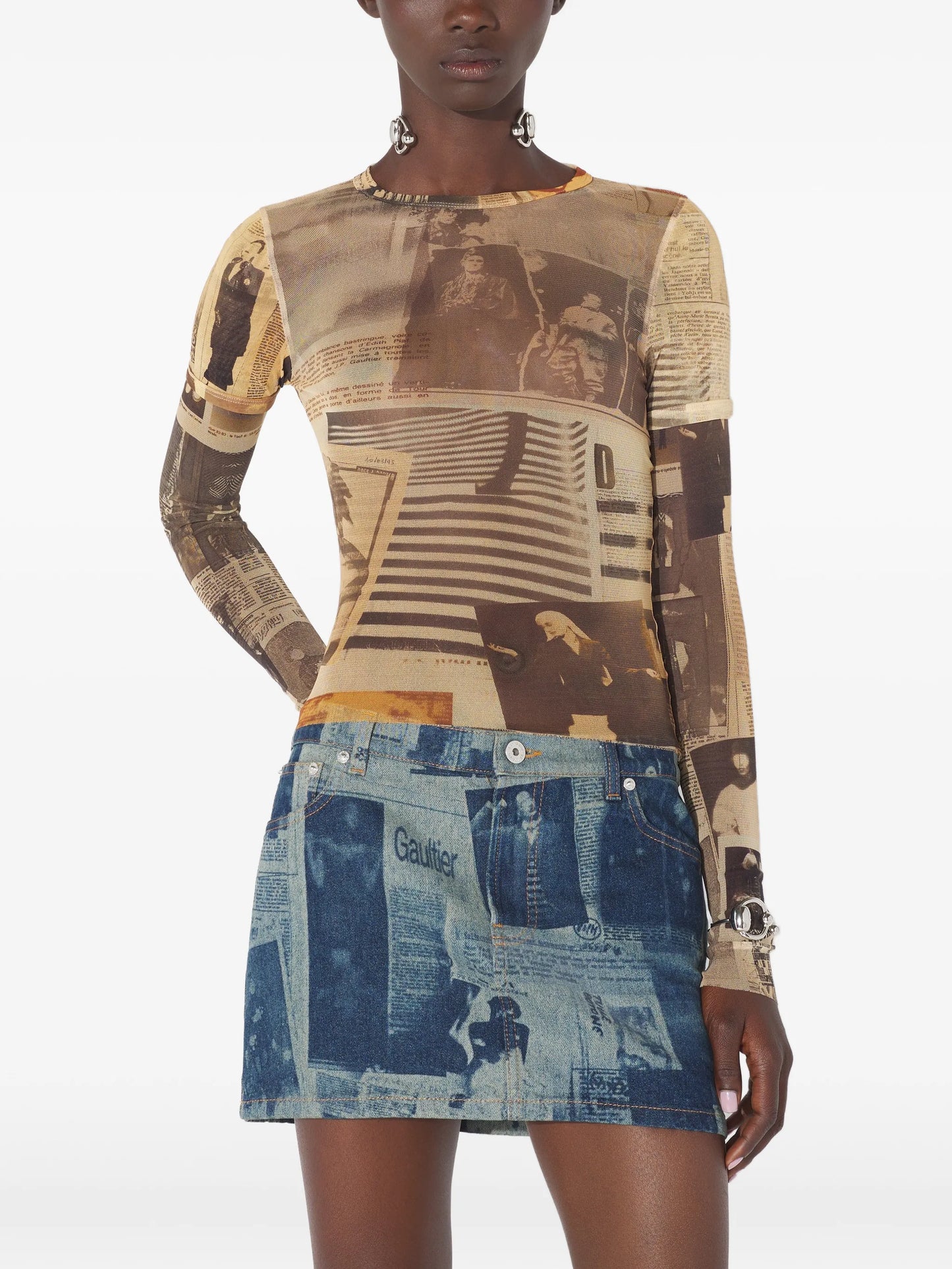 double-sleeves journal-print top