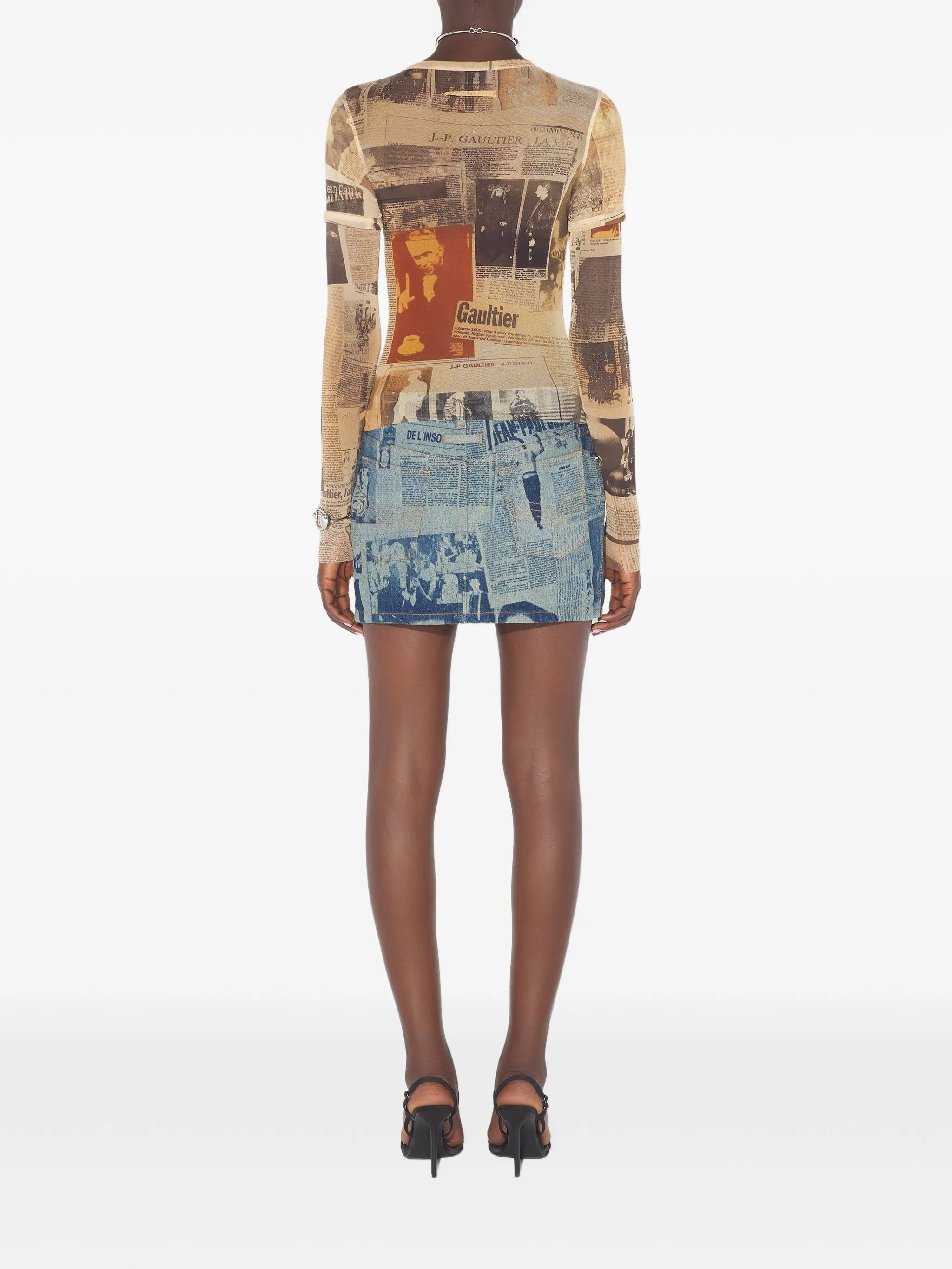 double-sleeves journal-print top