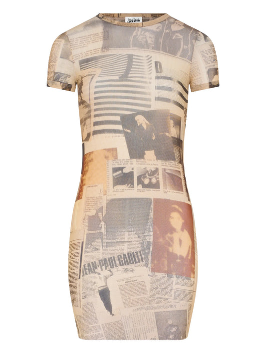journal-print mini dress
