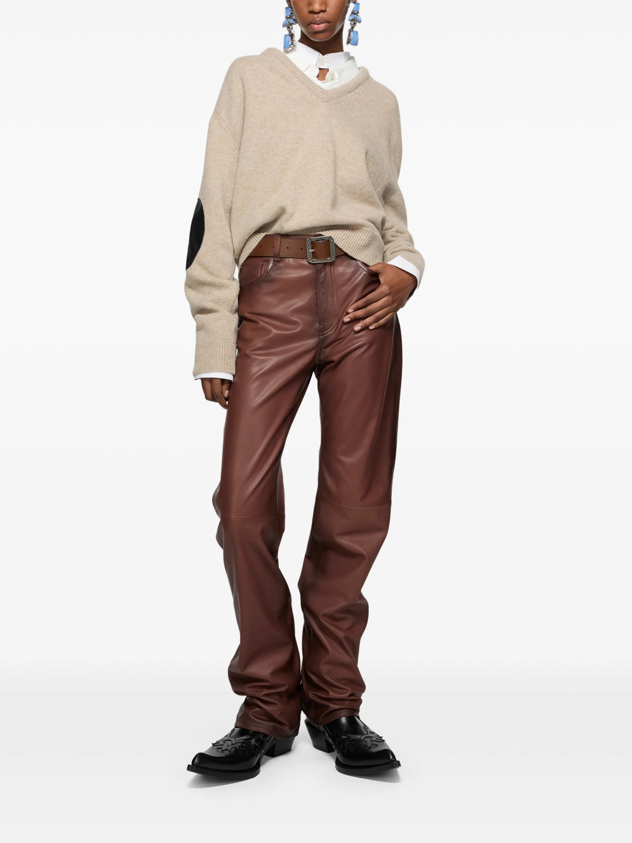 elbow-patch V-neck sweater