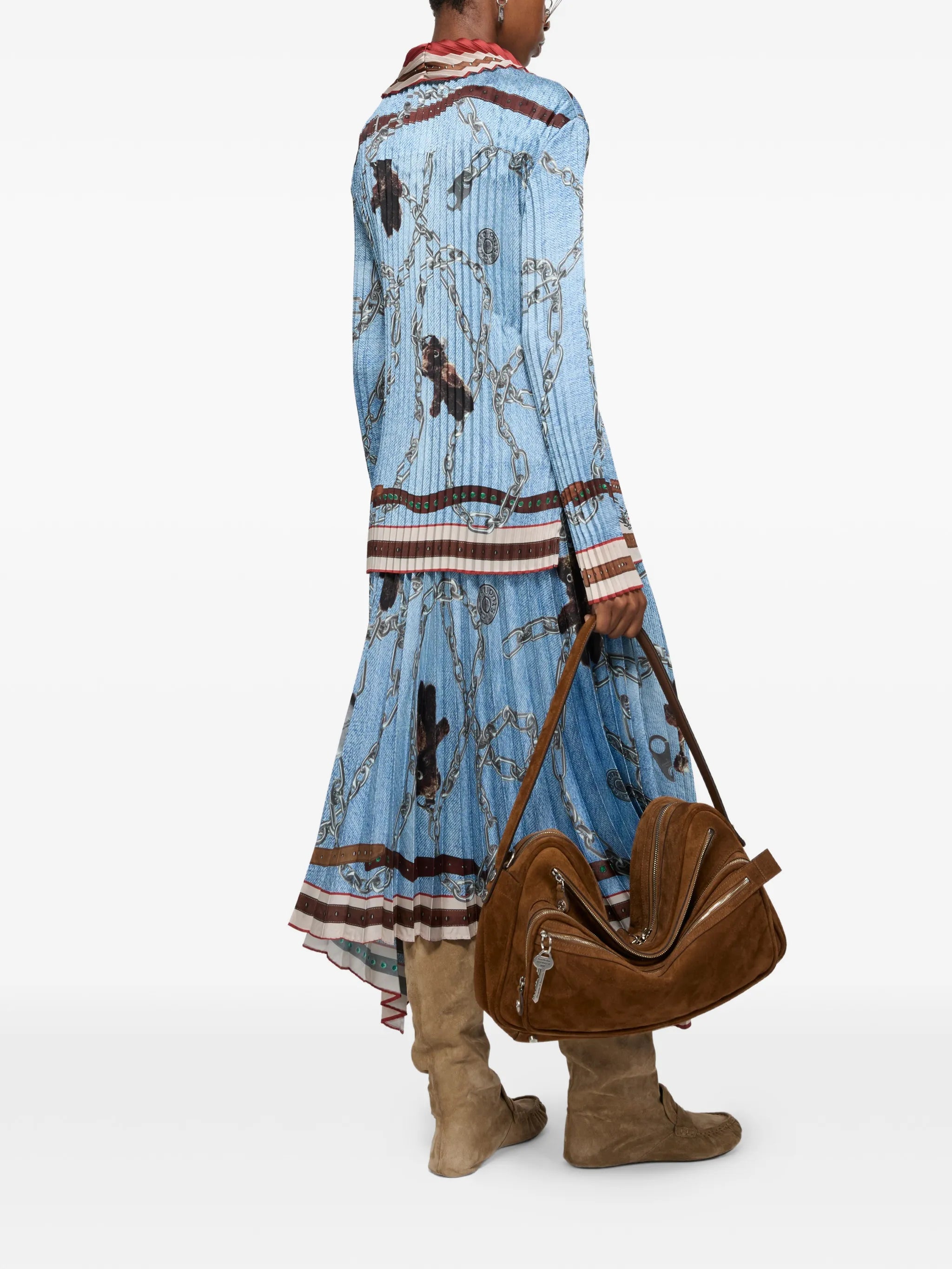 pleated chain-print midi skirt