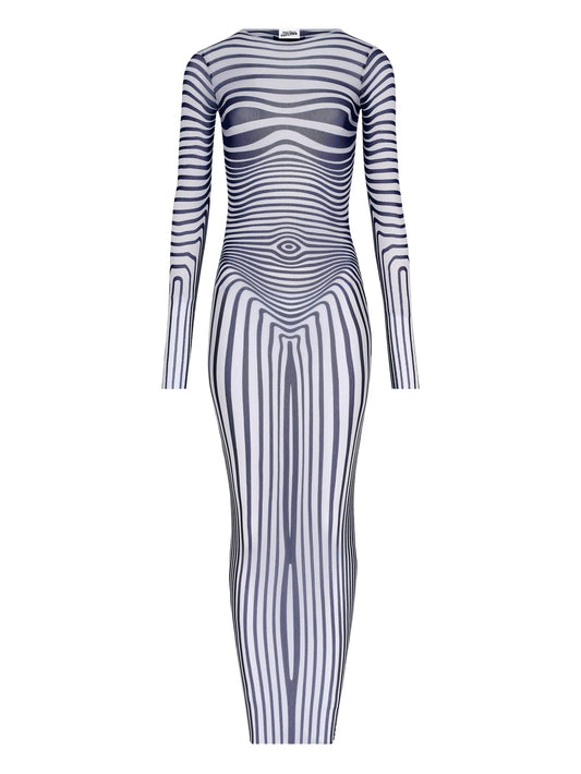 long-sleeves morphing-stripes maxi dress