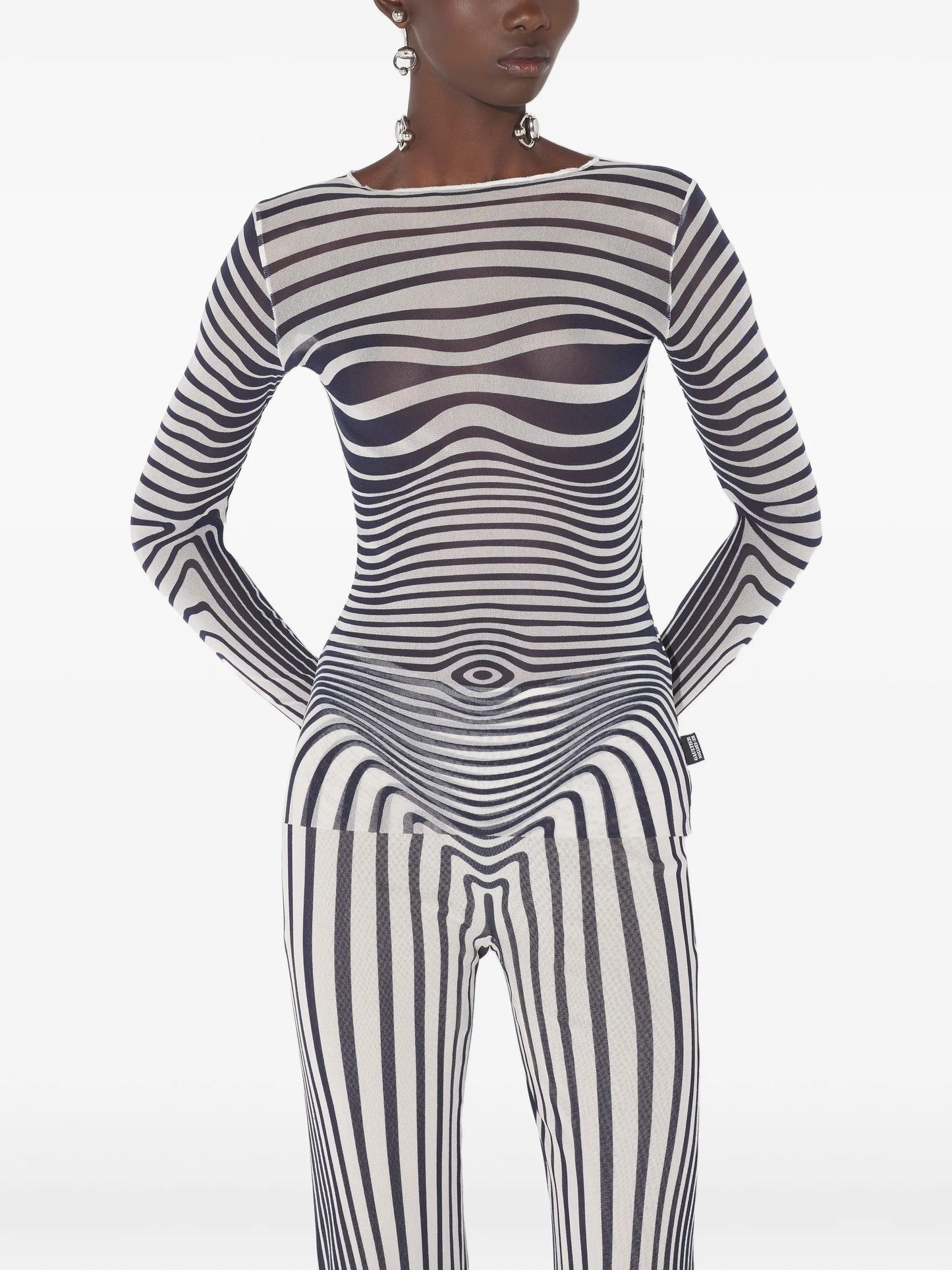 long-sleeve morphing-stripes top