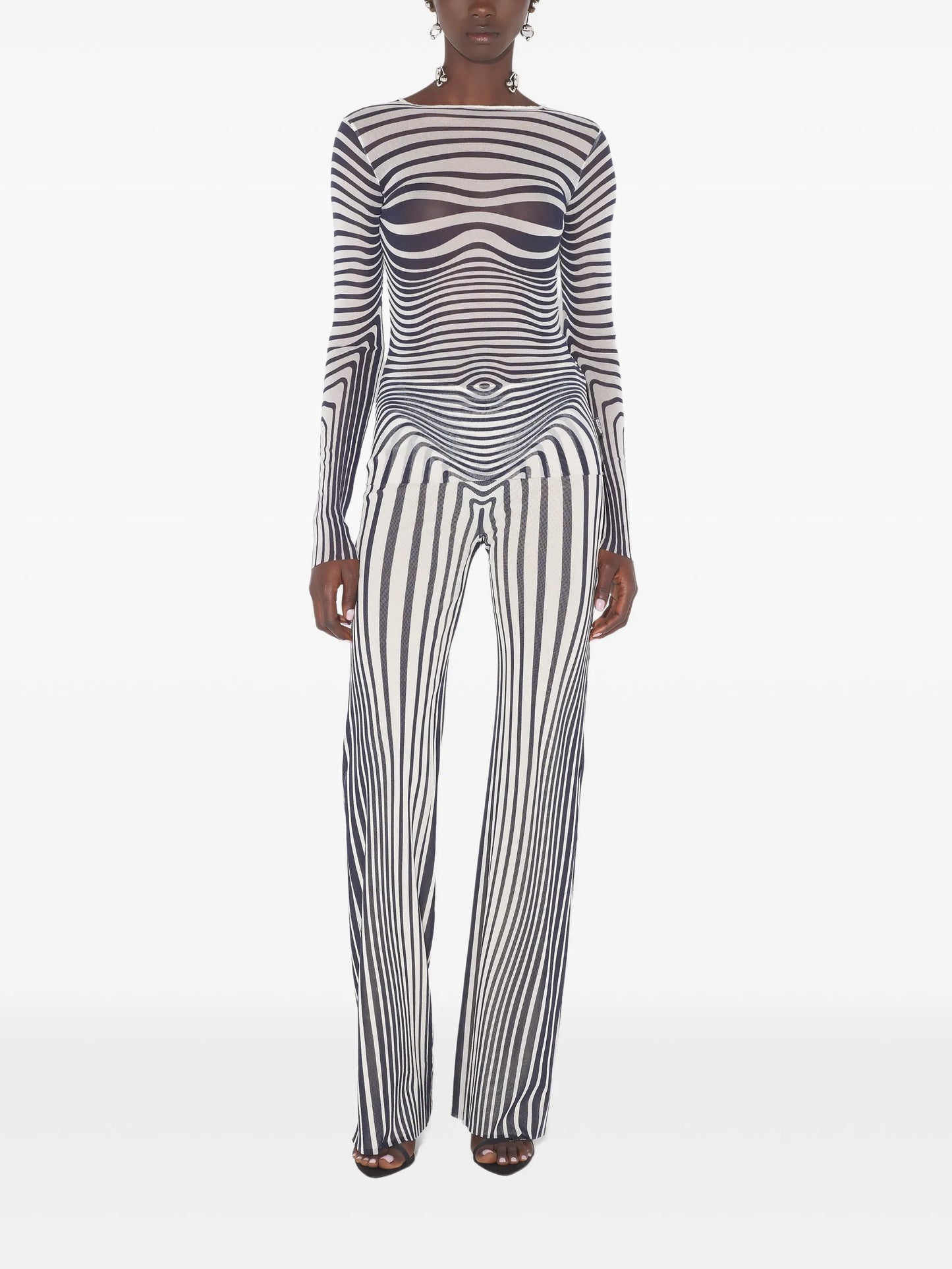 long-sleeve morphing-stripes top