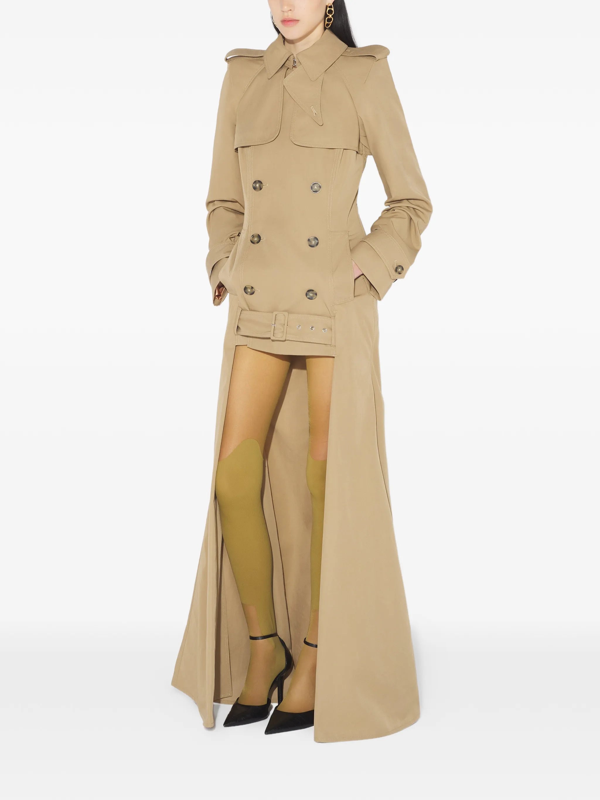 buttoned belted trench coat