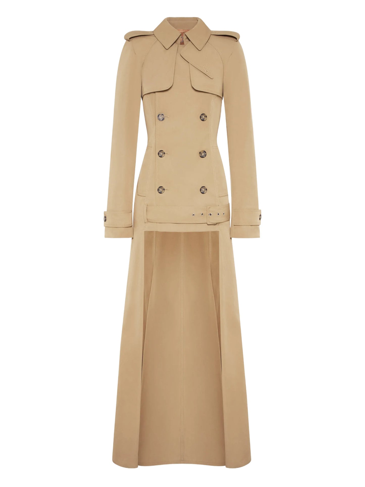 buttoned belted trench coat