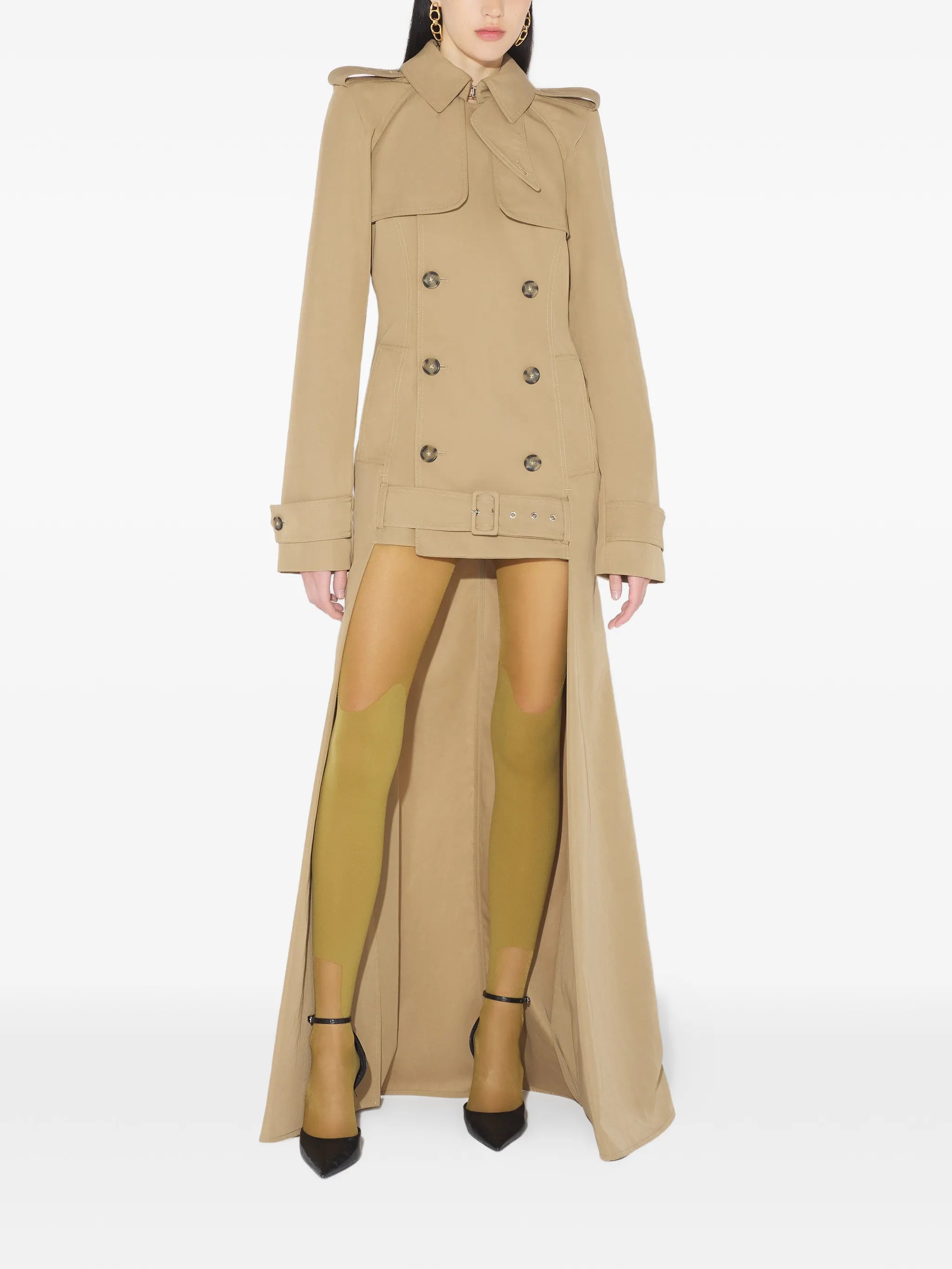 buttoned belted trench coat