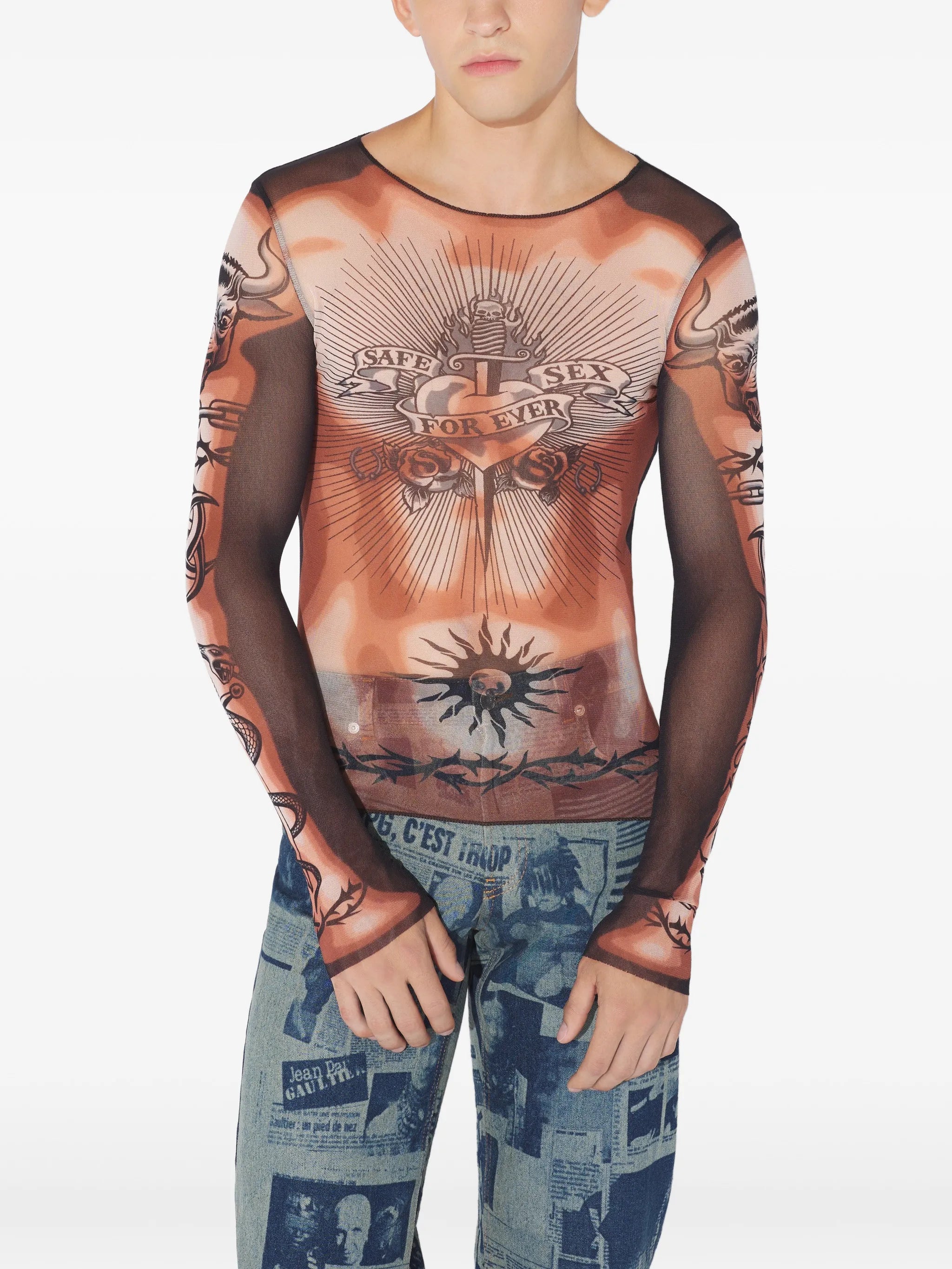 long-sleeves tattoo-print top