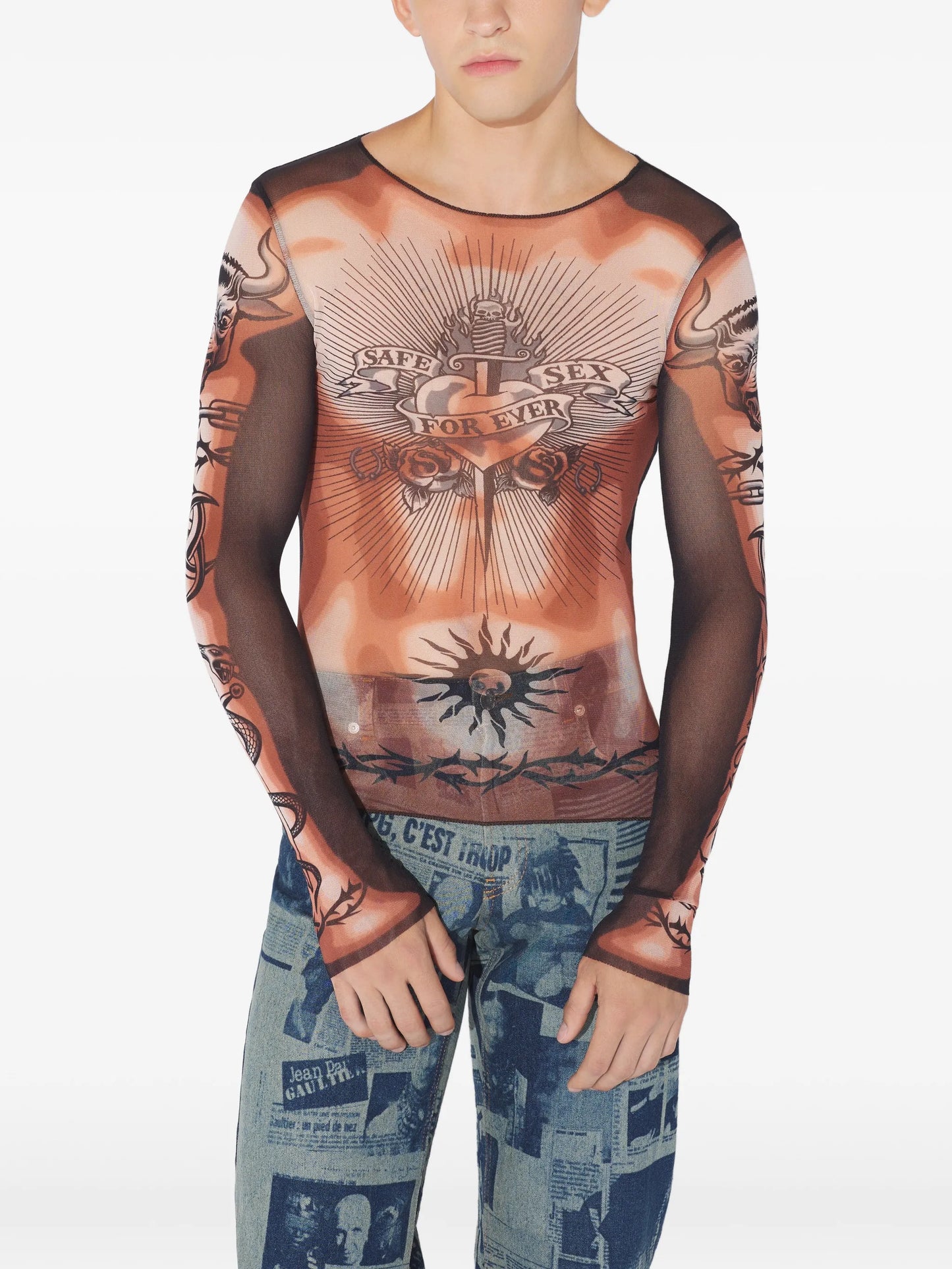 long-sleeves tattoo-print top