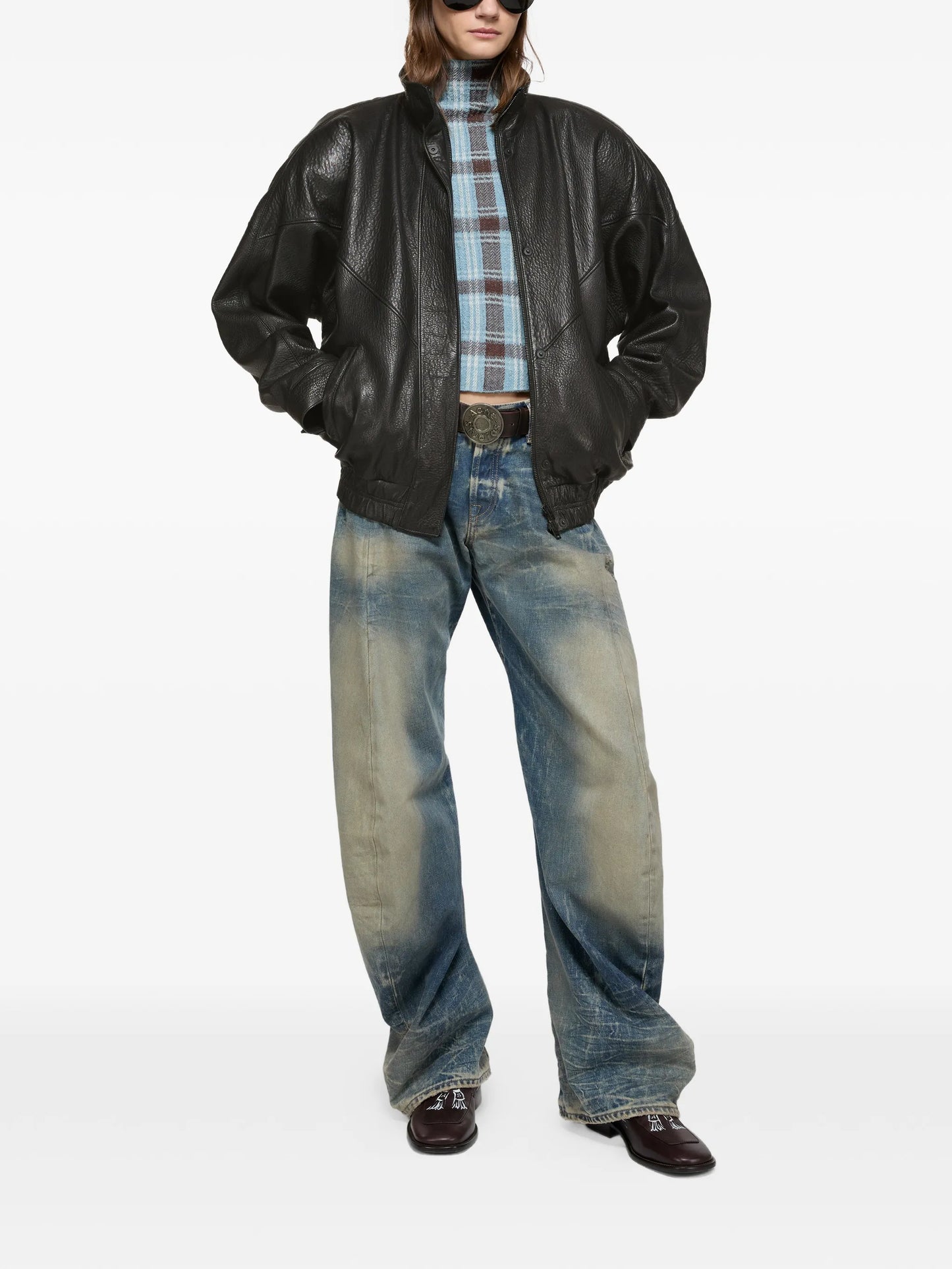 stand collar leather jacket