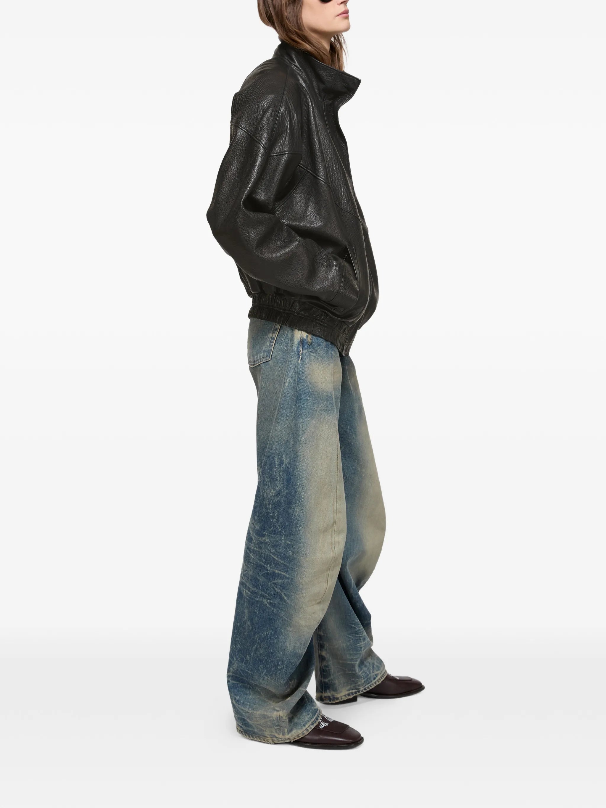 stand collar leather jacket