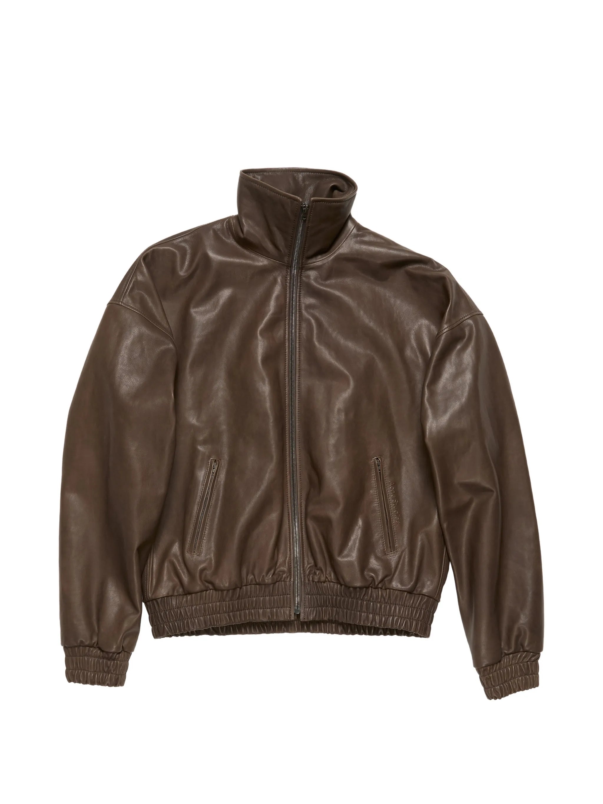 funneled zip leather jacket