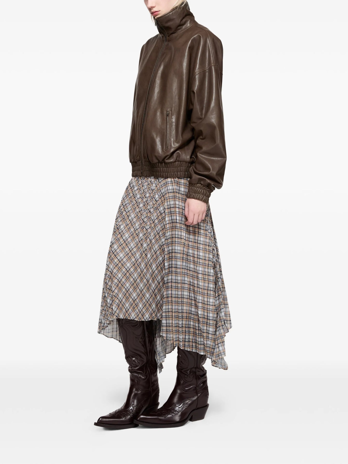 funneled zip leather jacket