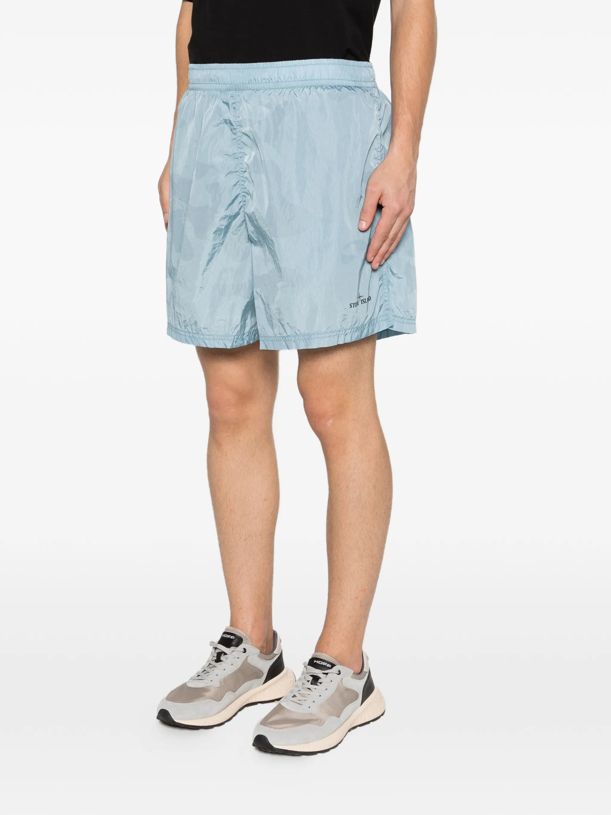 B100002 water reactive faded camo shiny nylon shorts