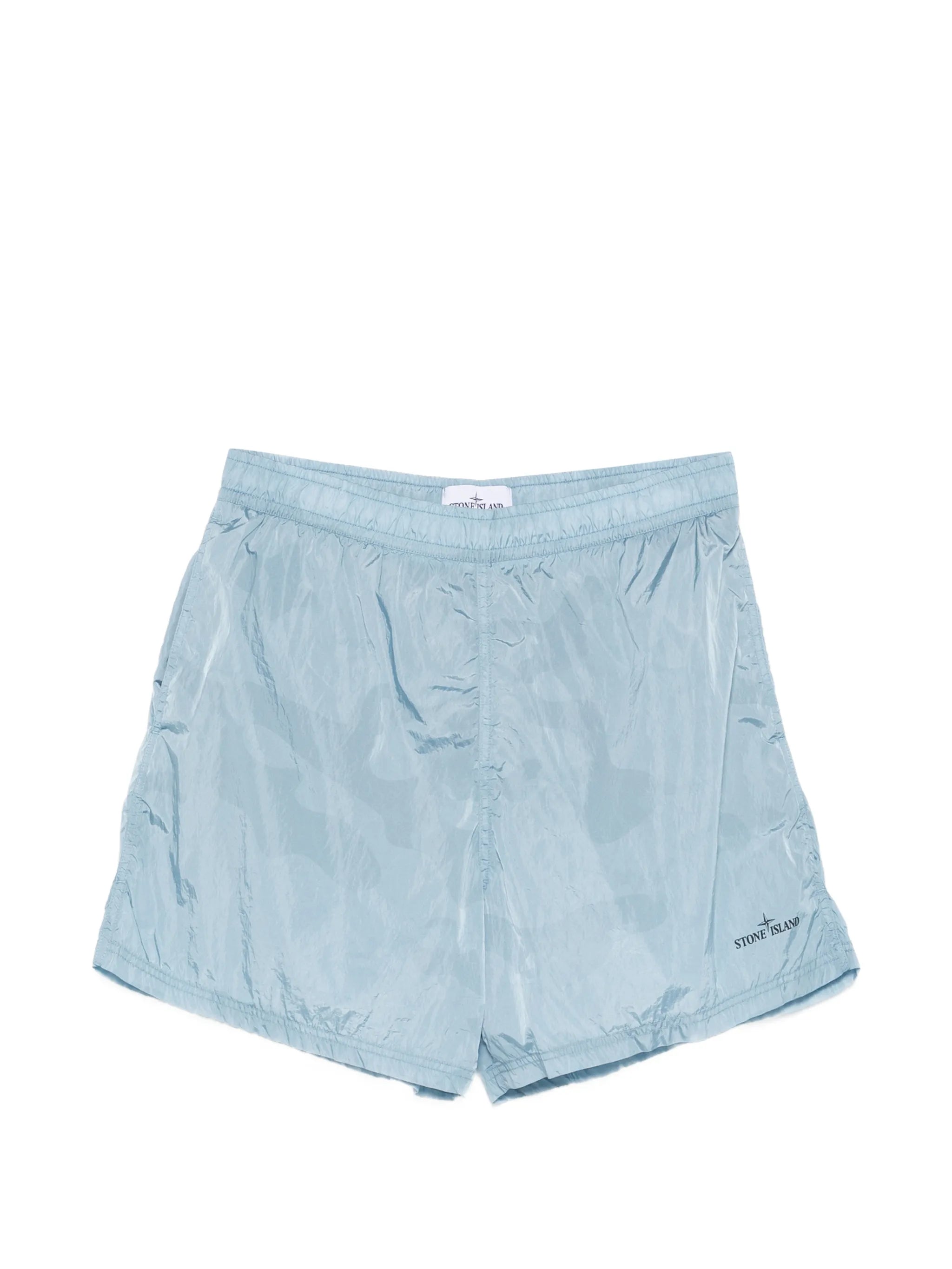 B100002 water reactive faded camo shiny nylon shorts
