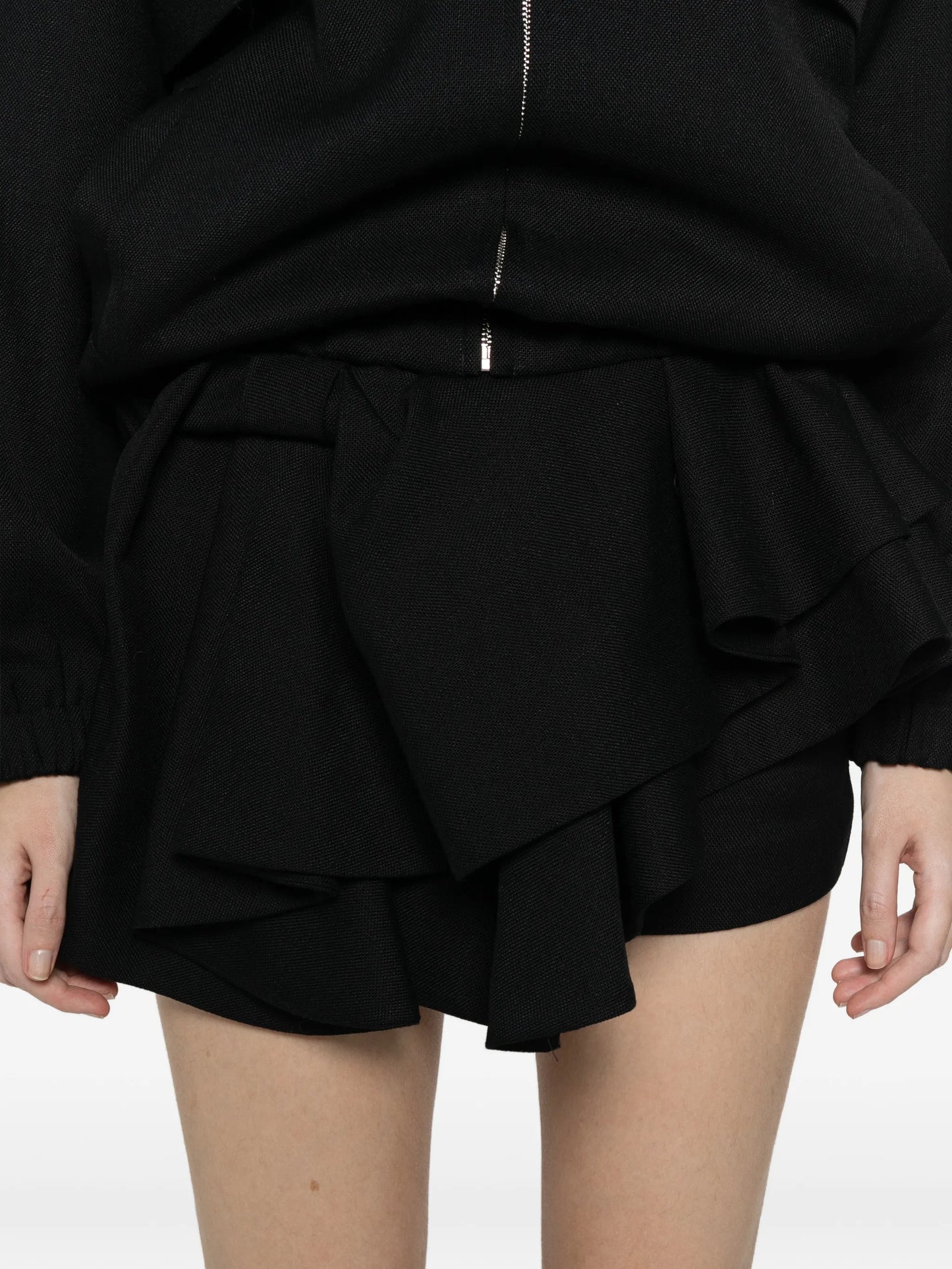 asymmetrical bow ruffled mini skirt