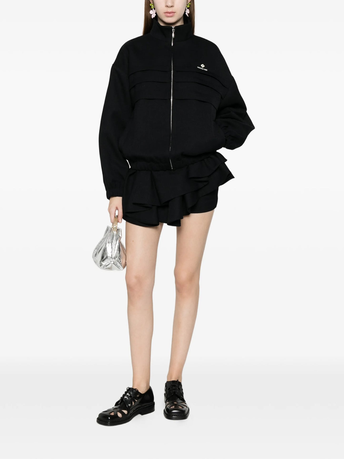 asymmetrical bow ruffled mini skirt