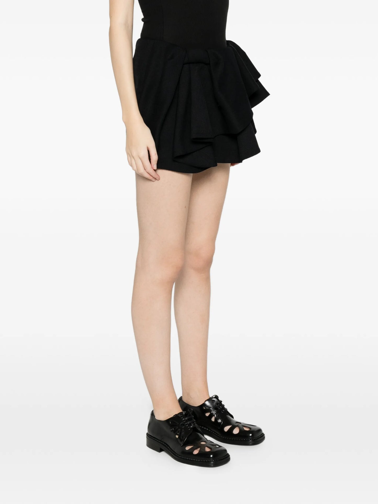 asymmetrical bow ruffled mini skirt