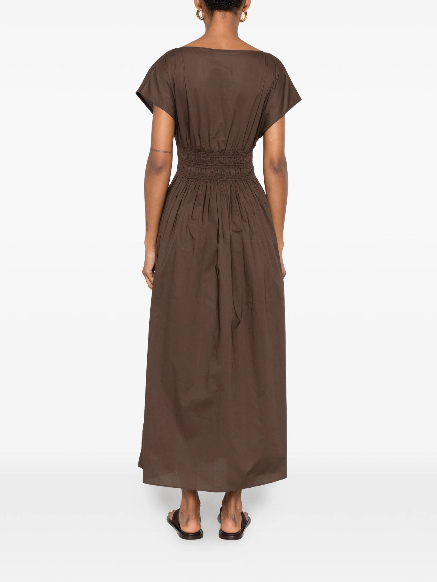 shirred-waist midi dress