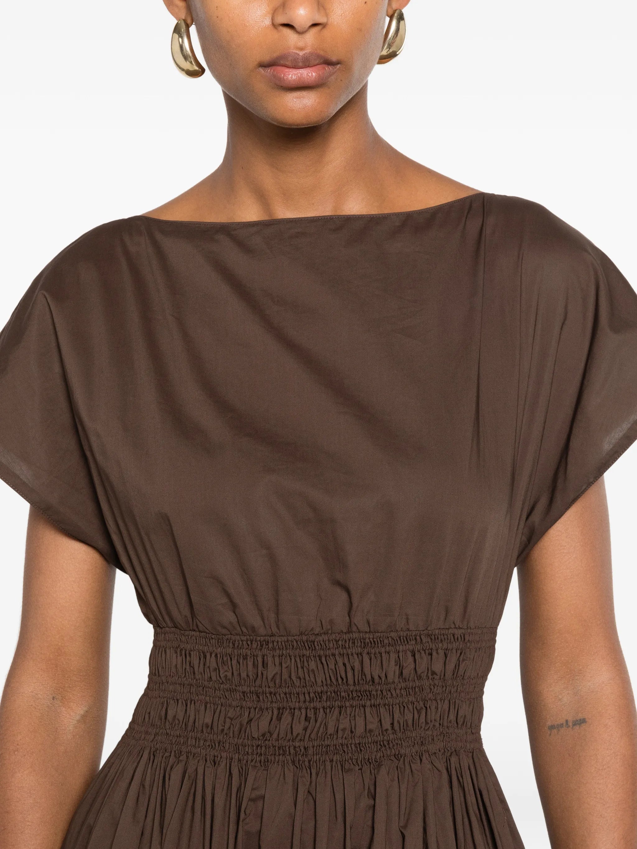shirred waist midi dress