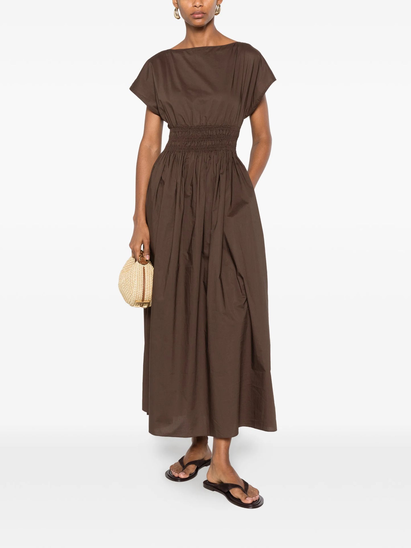 shirred-waist midi dress