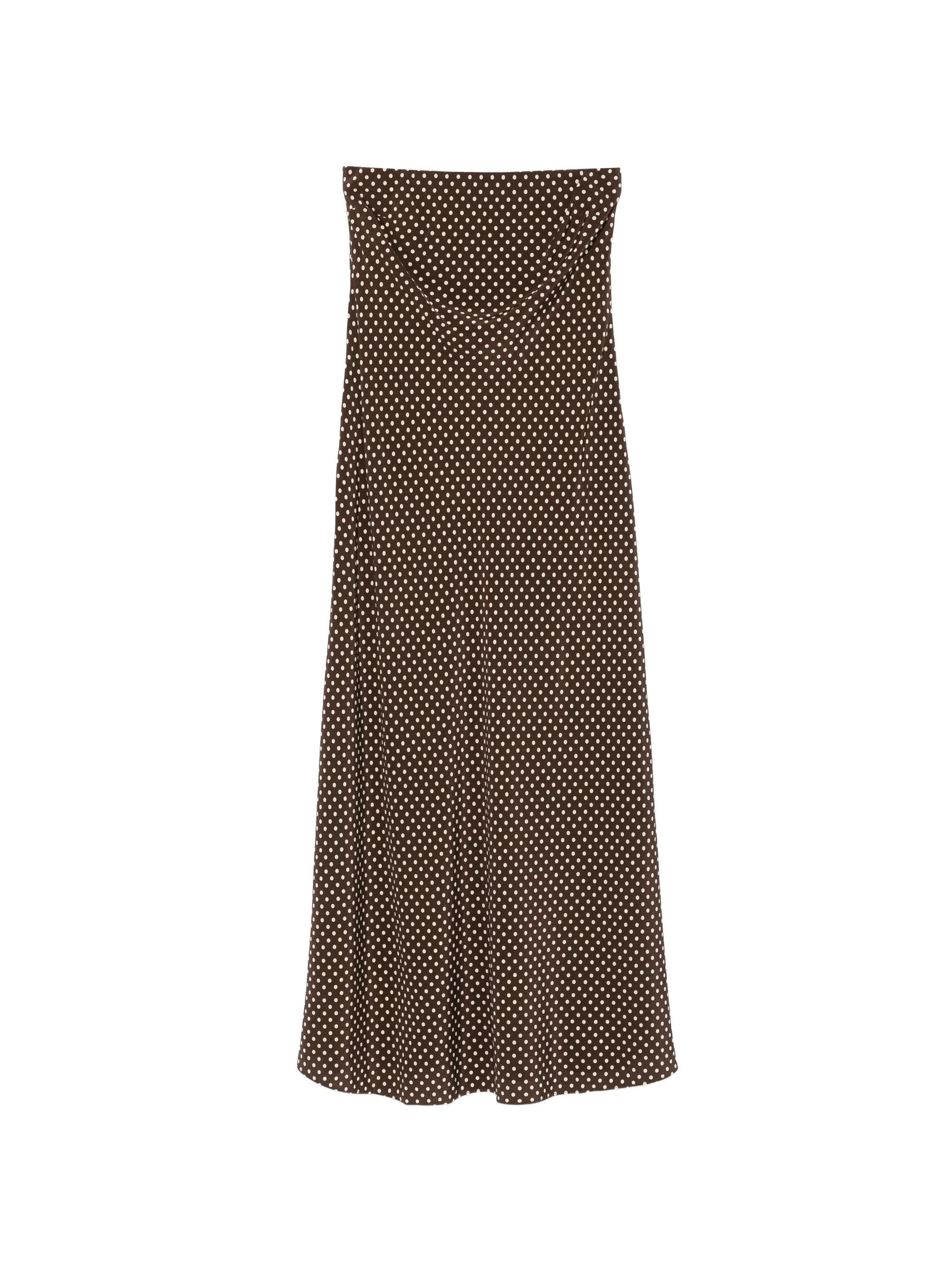 Bias polka-dot strapless maxi dress