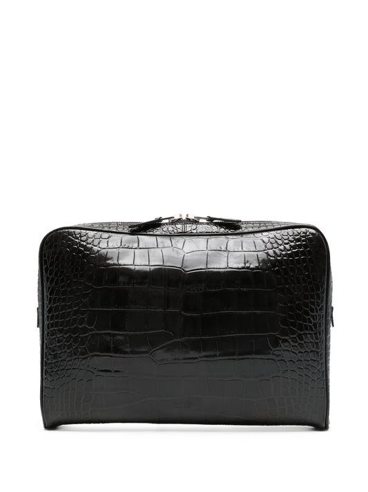 croc-effect logo-detail laptop bag